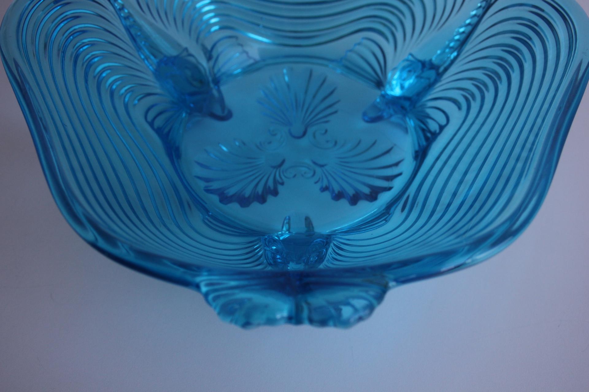 Rare Art Deco Glass Josef Inwald With Fish Feet Bowl-Gorgeous Rich Blue, 1930s For Sale 12