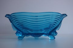Rare Art Deco Glass Josef Inwald With Fish Feet Bowl-Gorgeous Rich Blue, 1930s