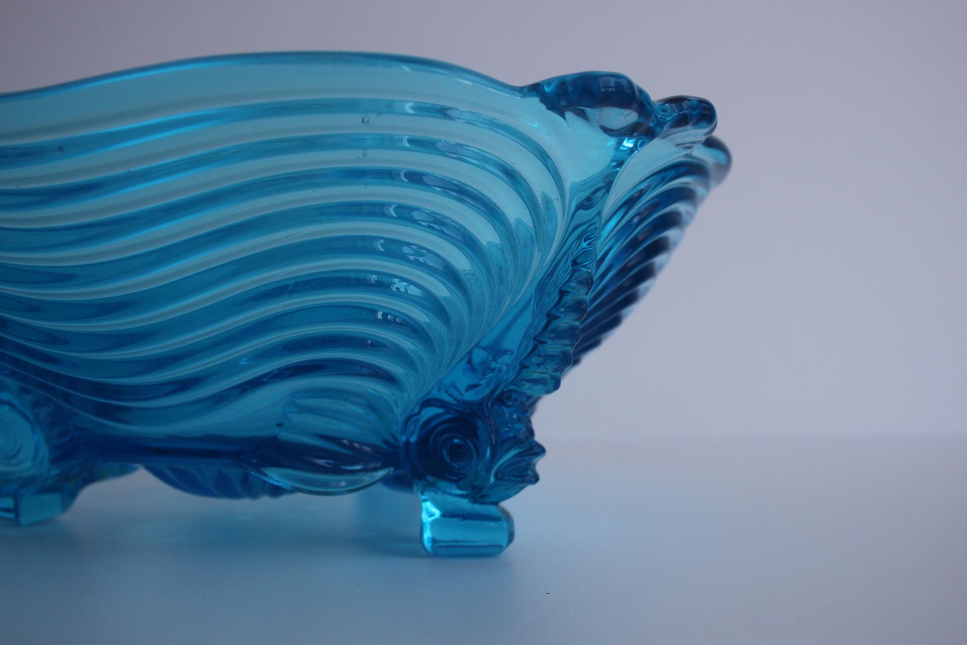 Rare Art Deco Glass Josef Inwald With Fish Feet Bowl-Gorgeous Rich Blue, 1930s For Sale 1