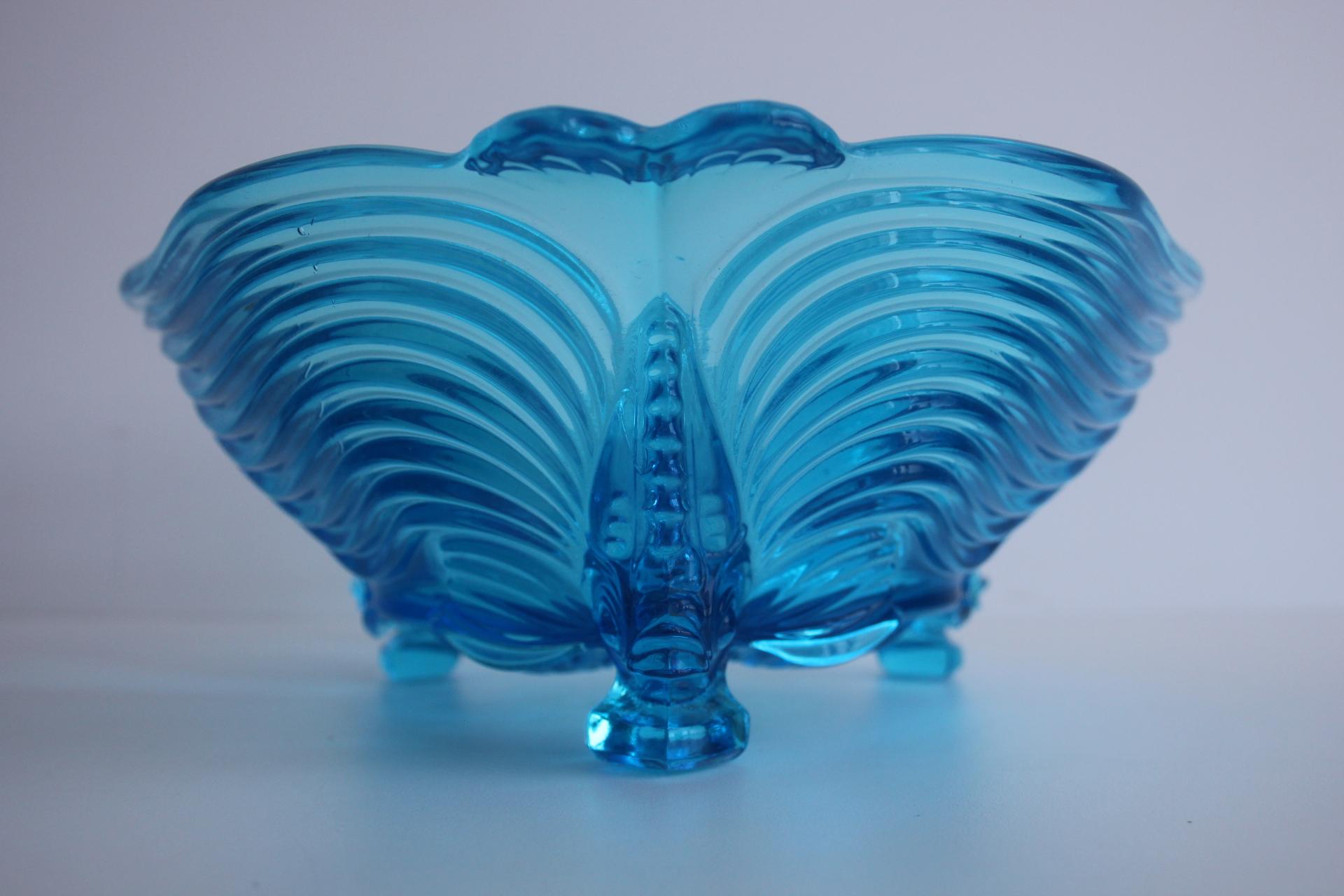 Rare Art Deco Glass Josef Inwald With Fish Feet Bowl-Gorgeous Rich Blue, 1930s For Sale 2