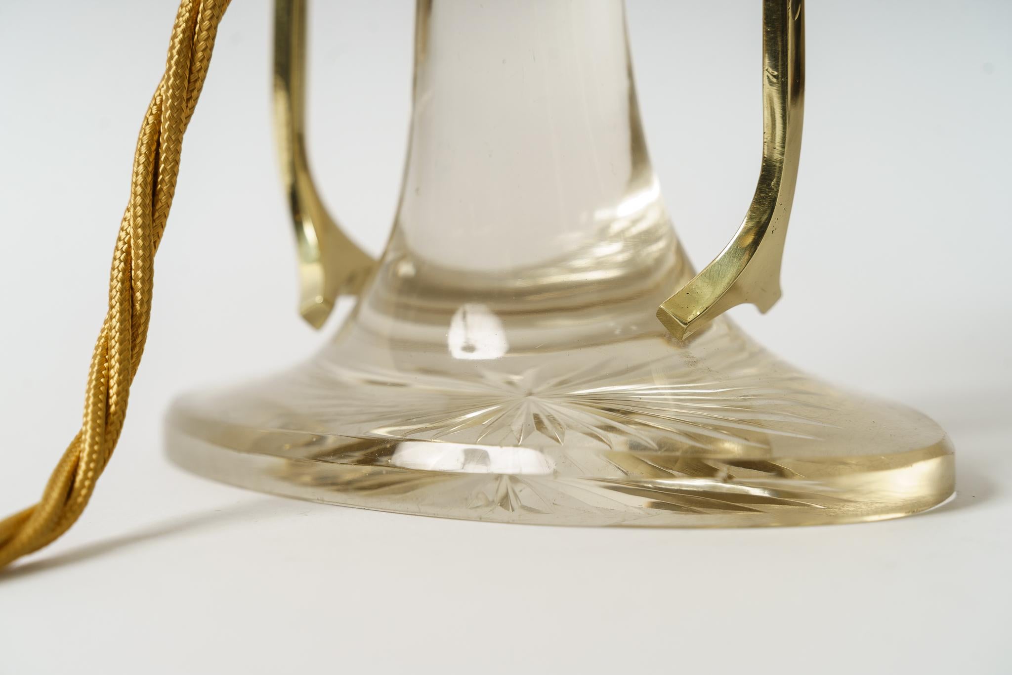 Rare lampe de table Art déco en verre avec abat-jour en tissu viennois, années 1920 en vente 3
