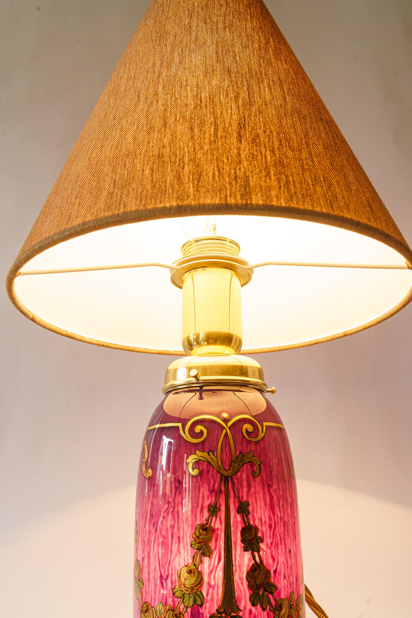 Rare Art Deco Glass Table Lamp with Fabric Shade, Vienna, Around 1920s  For Sale 4