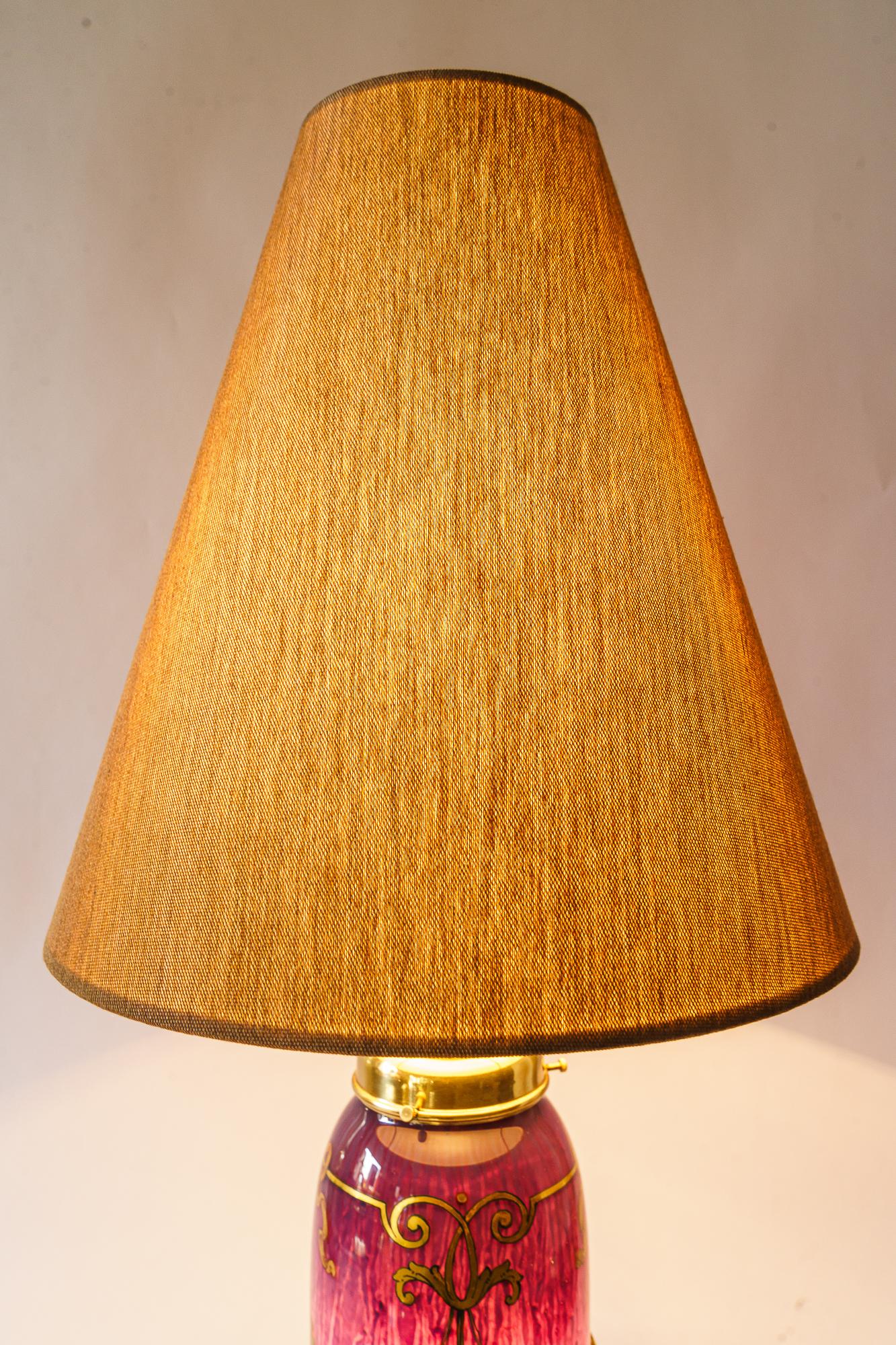 Rare Art Deco Glass Table Lamp with Fabric Shade, Vienna, Around 1920s  For Sale 5