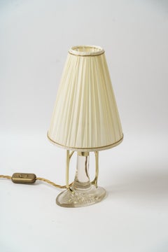 Rare Art Deco Glass Table Lamp with Fabric Shade Vienna Around 1920s