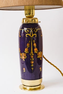 Rare Art Deco Glass Table Lamp with Fabric Shade, Vienna, Around 1920s