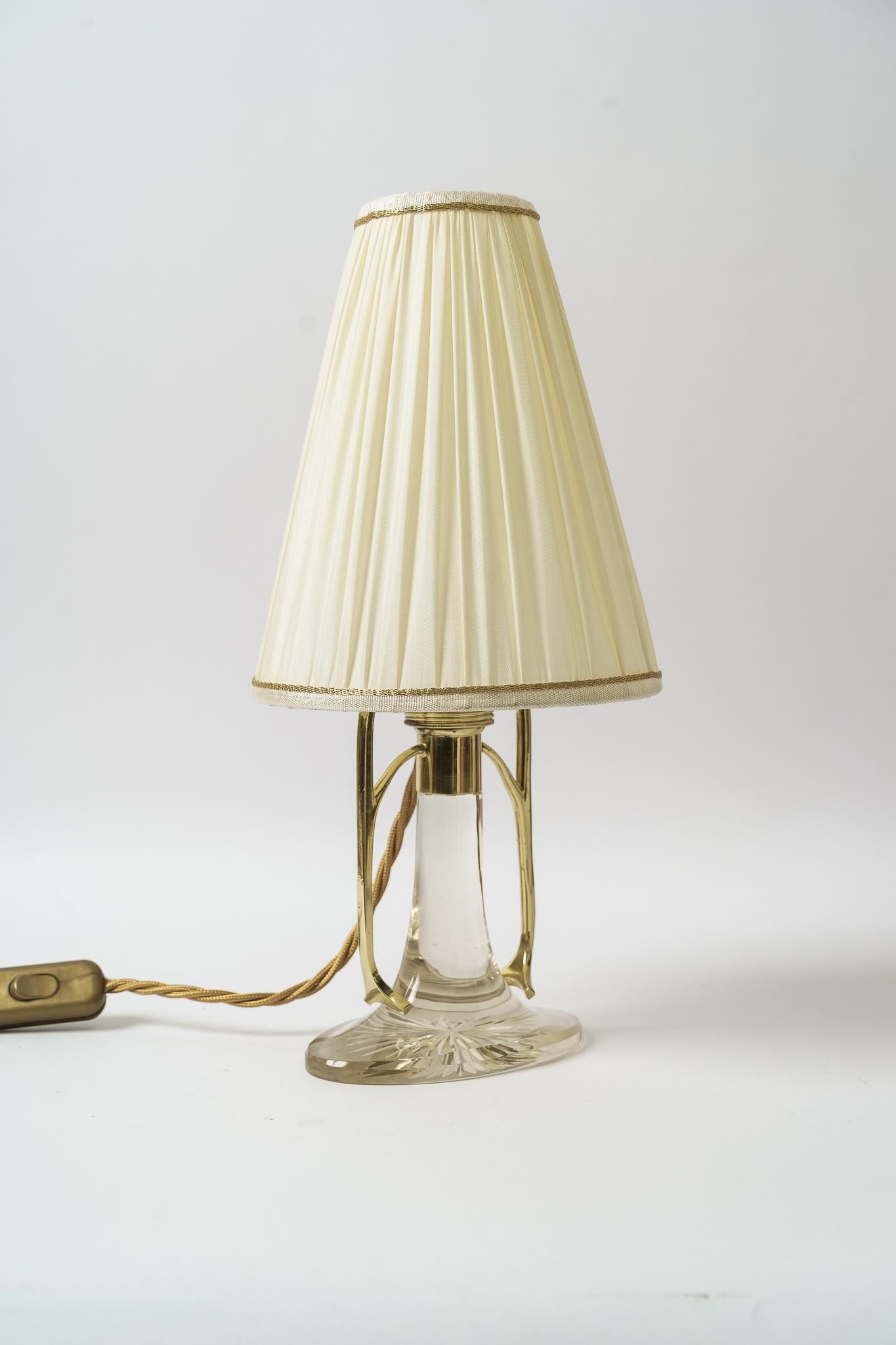 Austrian Rare Art Deco Glass Table Lamp with Fabric Shade Vienna Around 1920s For Sale