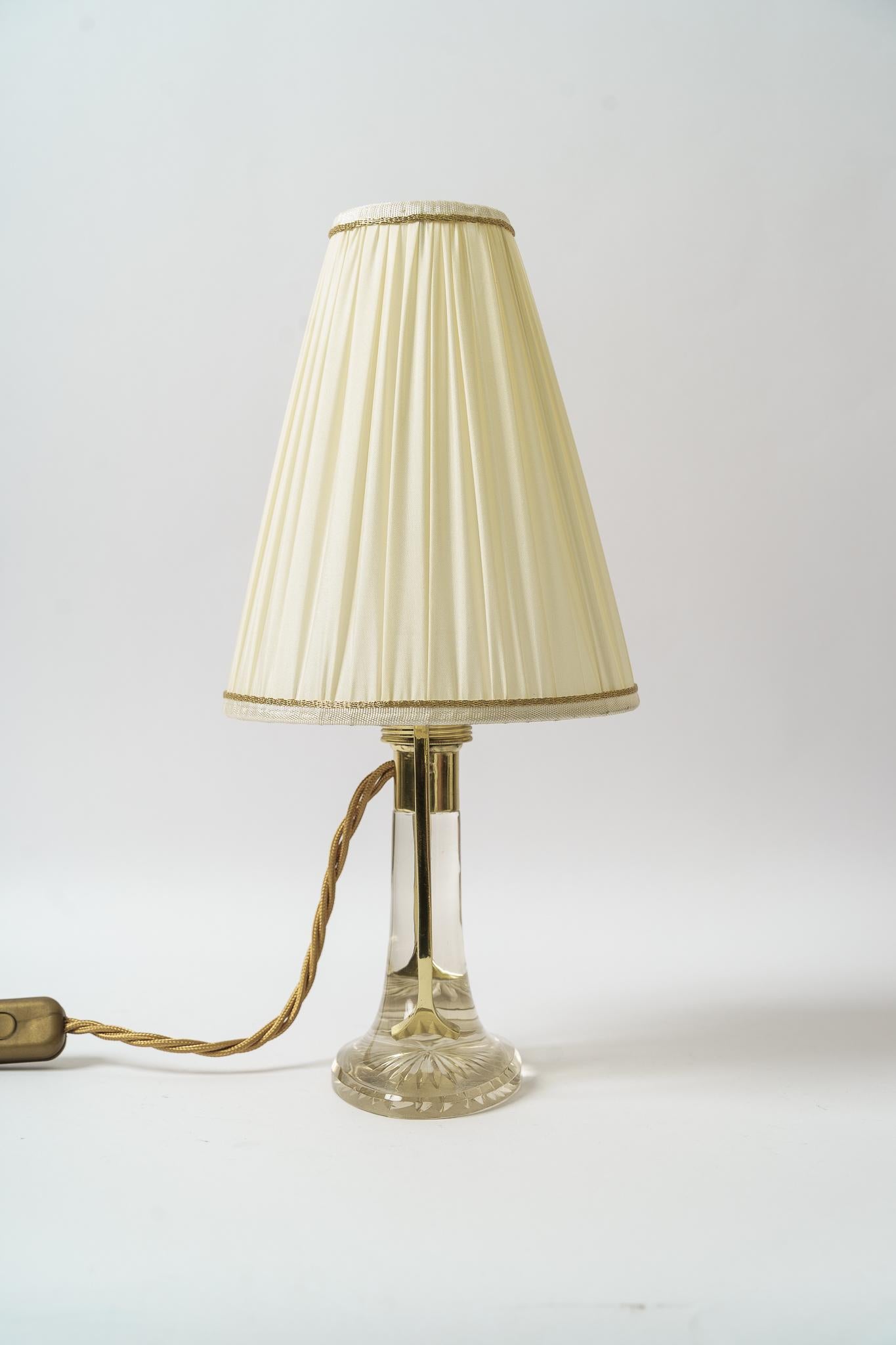 Lacquered Rare Art Deco Glass Table Lamp with Fabric Shade Vienna Around 1920s For Sale