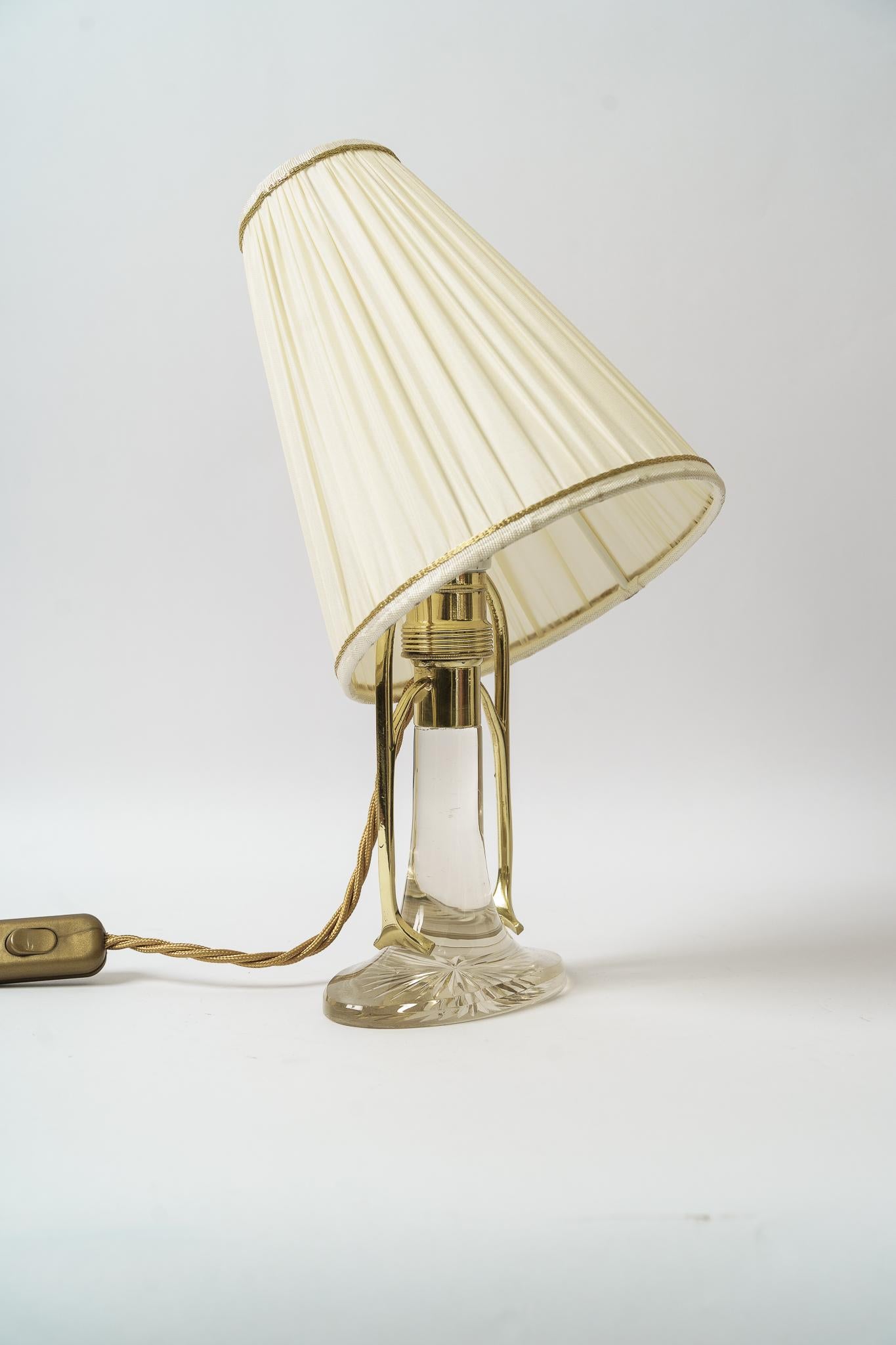 Rare Art Deco Glass Table Lamp with Fabric Shade Vienna Around 1920s In Good Condition For Sale In Wien, AT