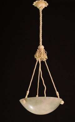 Rare Art Decò Green Alabaster Chandelier, 1940