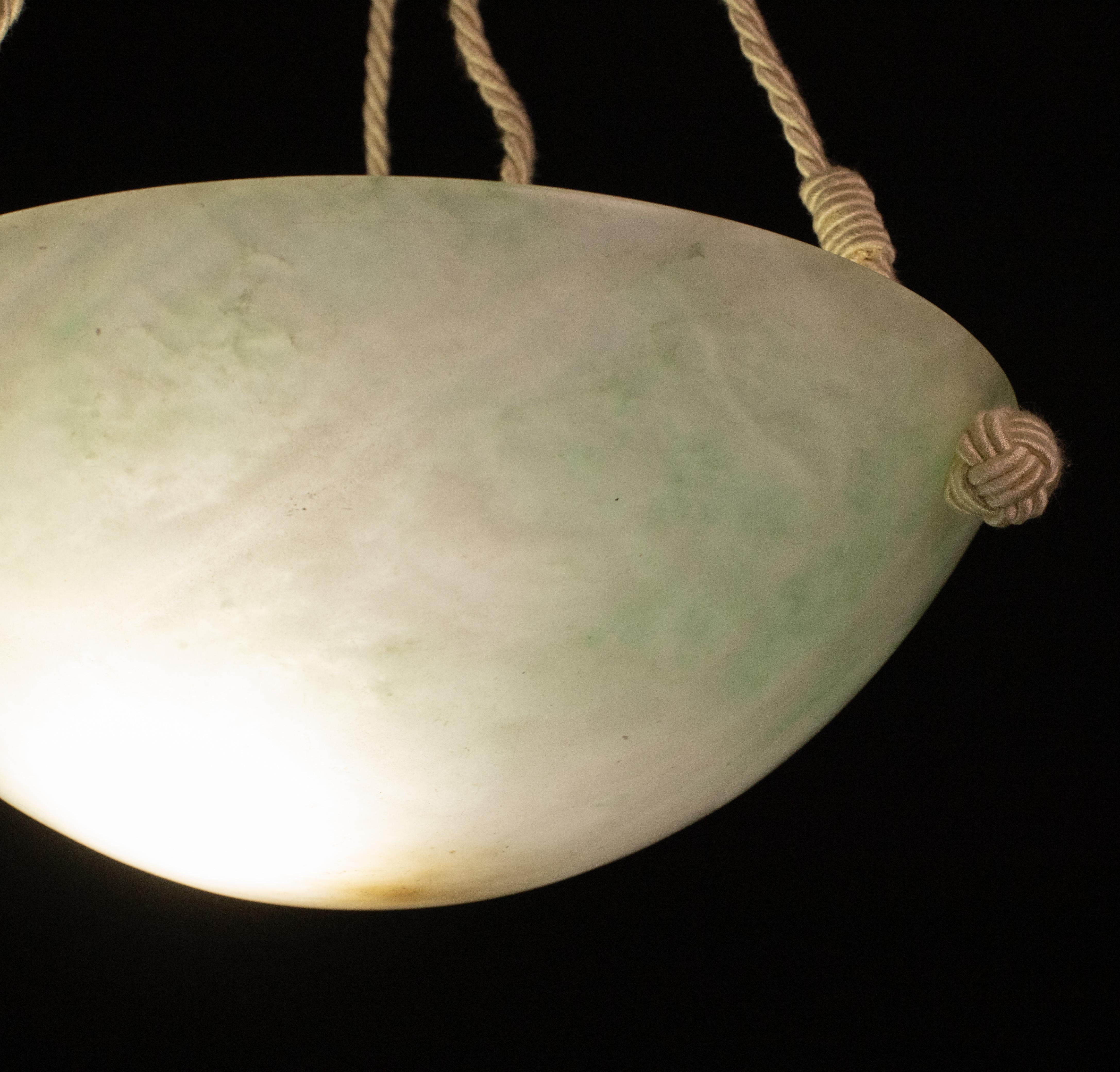 Rare Art Decò Green Alabaster Chandelier, 1940 For Sale 4