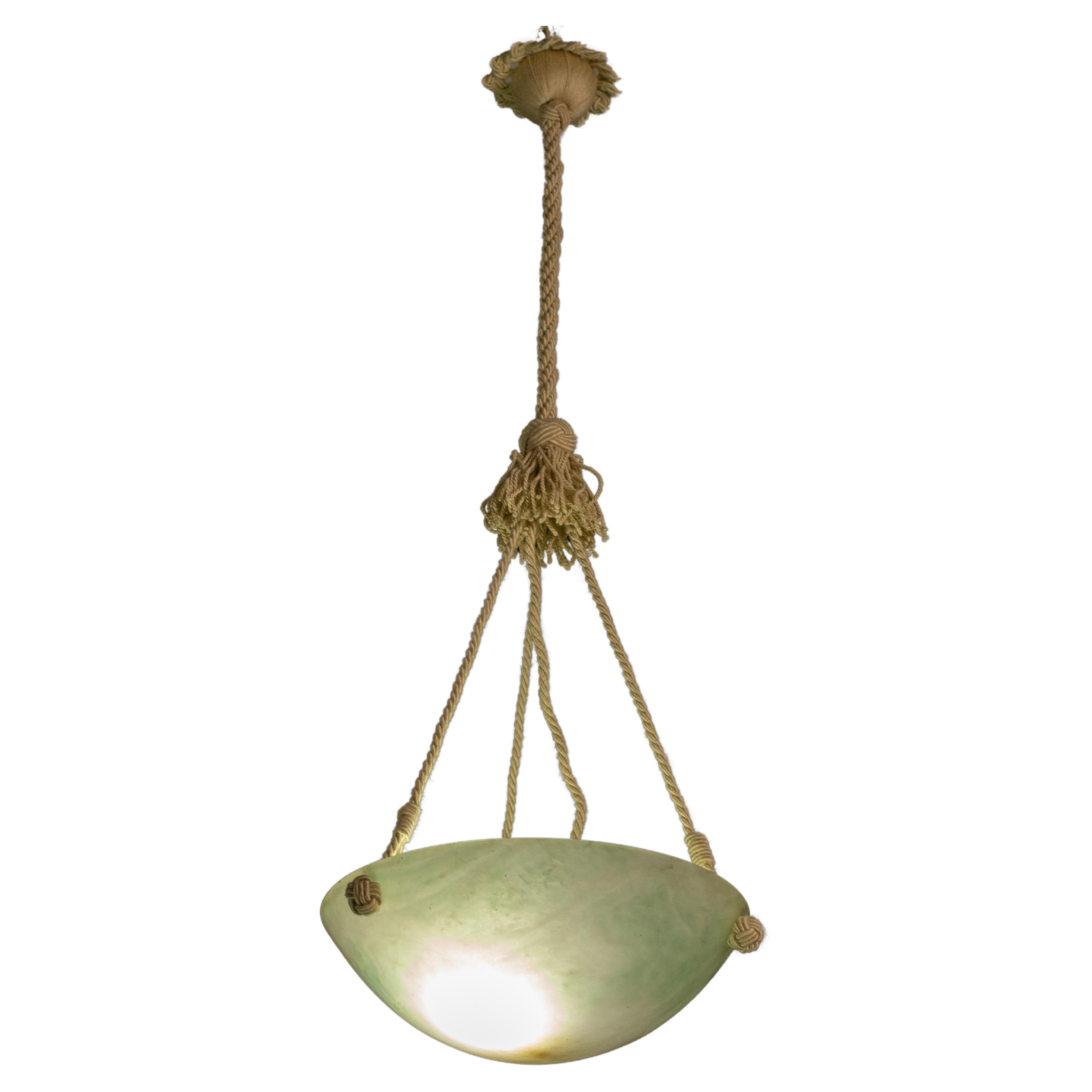 Rare Art Decò Green Alabaster Chandelier, 1940