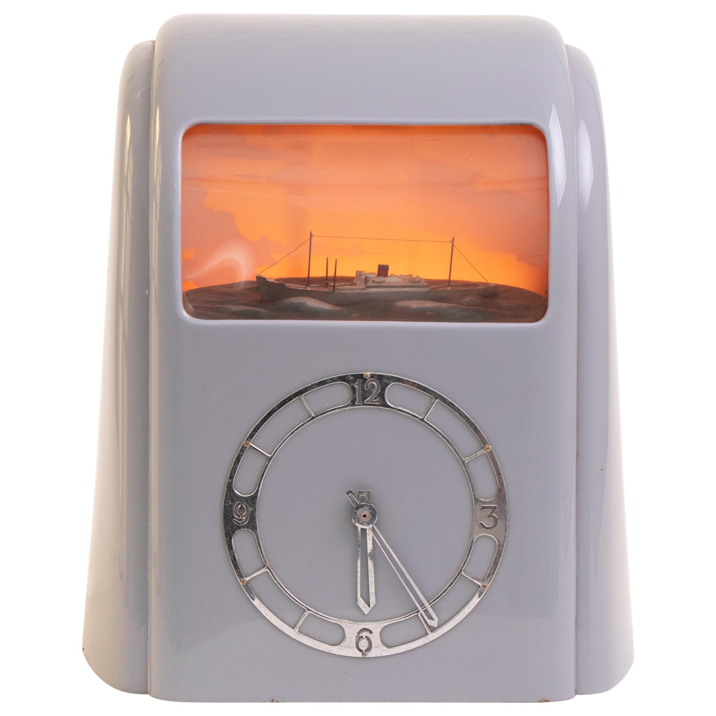 Rare Art Deco Grey Bakelite Vitascope Clock with the Ocean Liner For Sale