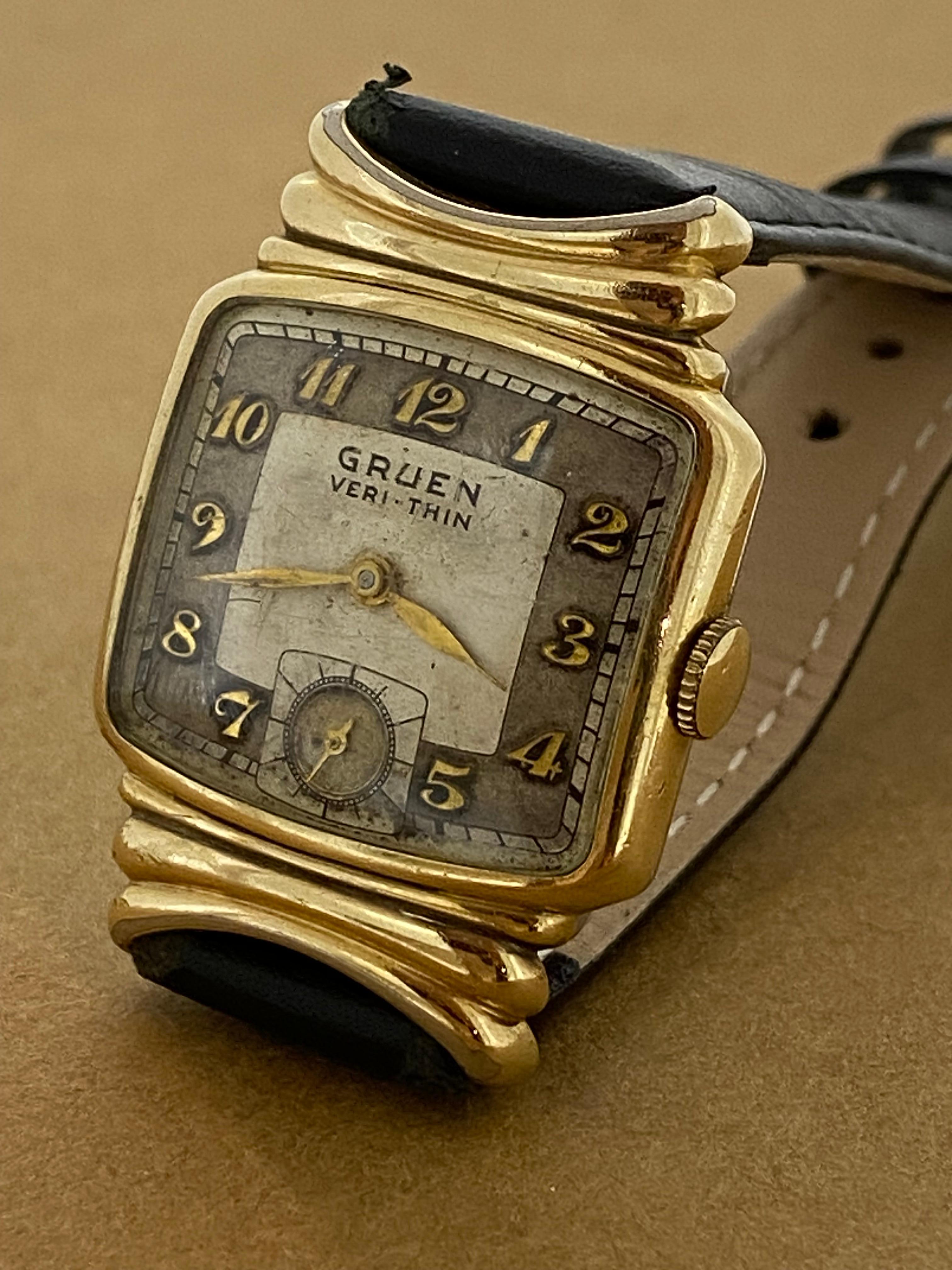Art Deco Rare Art-Deco Gruen Veri-Thin Manual Watch. Unusual TV Shaped Case. Hooded Lugs. For Sale