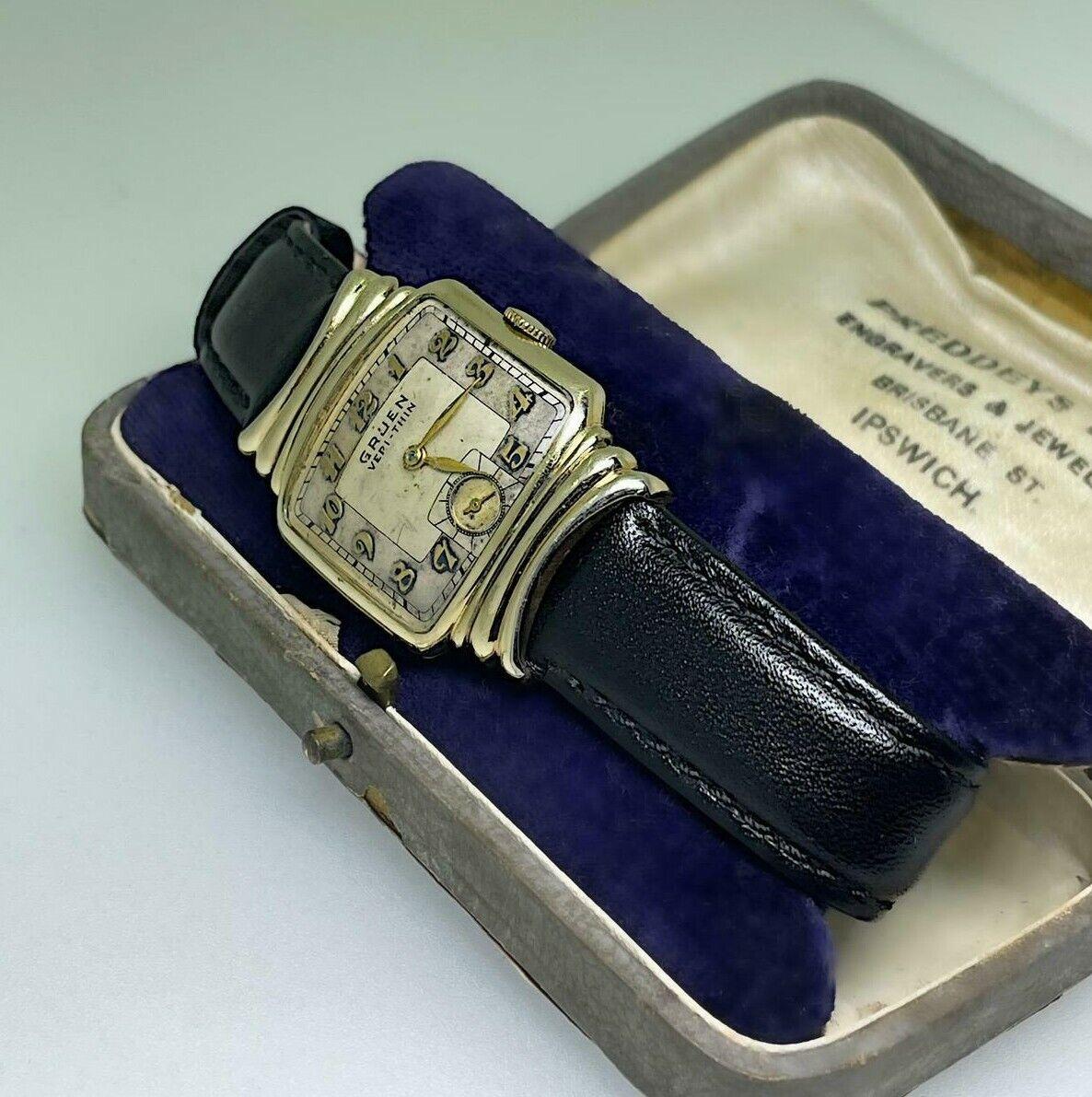 Art Deco Rare Art-Deco Gruen Veri-Thin Manual Watch. Unusual TV Shaped Case. Hooded Lugs. For Sale
