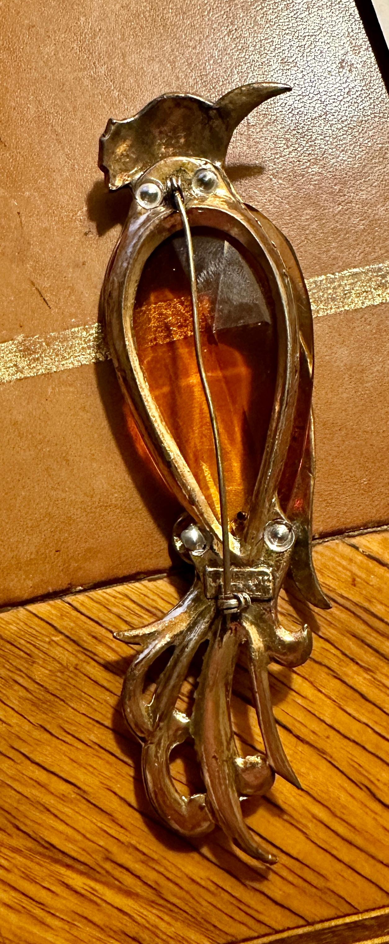 Rare Art Deco H. Pomerantz Inc. N.Y. Amber Jelly Belly Bird Pin Brooch 5 Inches For Sale 7