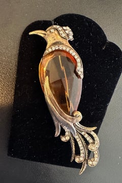 Rare Art Deco H. Pomerantz Inc. N.Y. Amber Jelly Belly Bird Pin Brooch 5 Inches