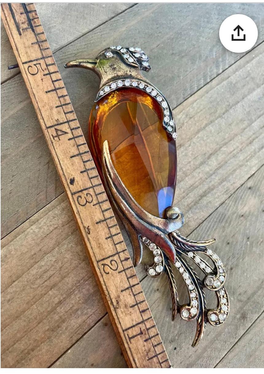 Rare Art Deco H. Pomerantz Inc. N.Y. Amber Jelly Belly Bird Pin Brooch 5 Inches For Sale 3