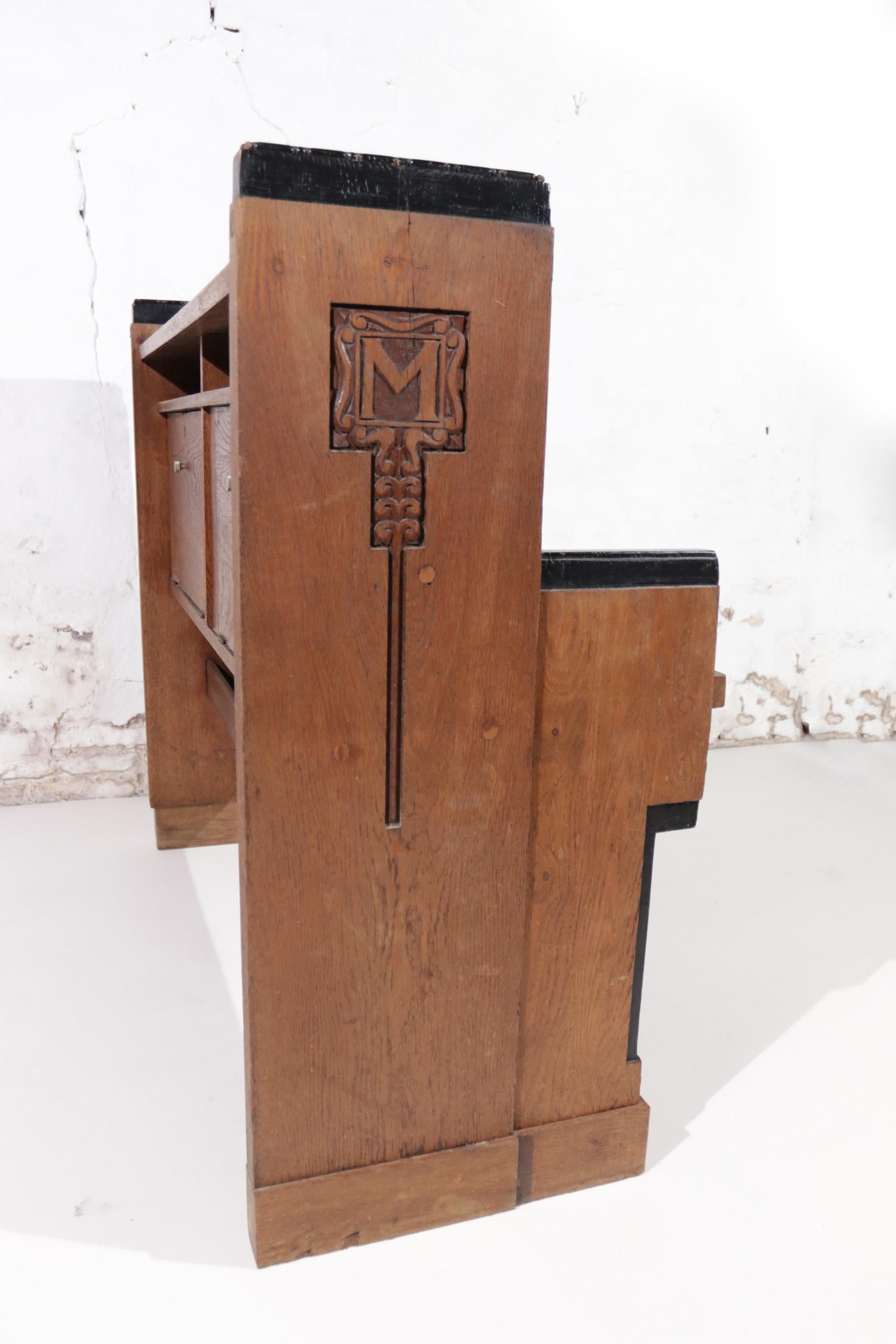 Rare Art Deco Haagse School Church Bench Letter M, ca 1930 In Good Condition For Sale In Boven Leeuwen, NL