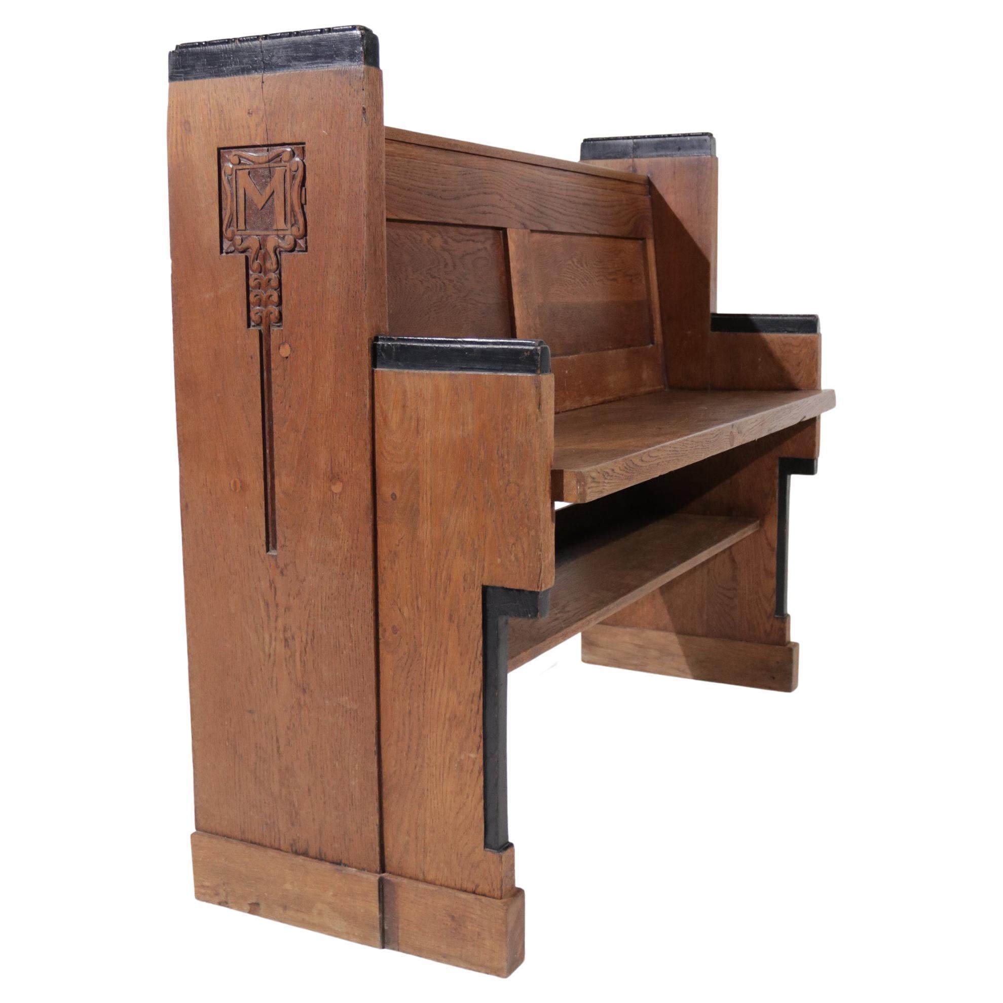 Rare Art Deco Haagse School Church Bench Letter M, ca 1930 For Sale