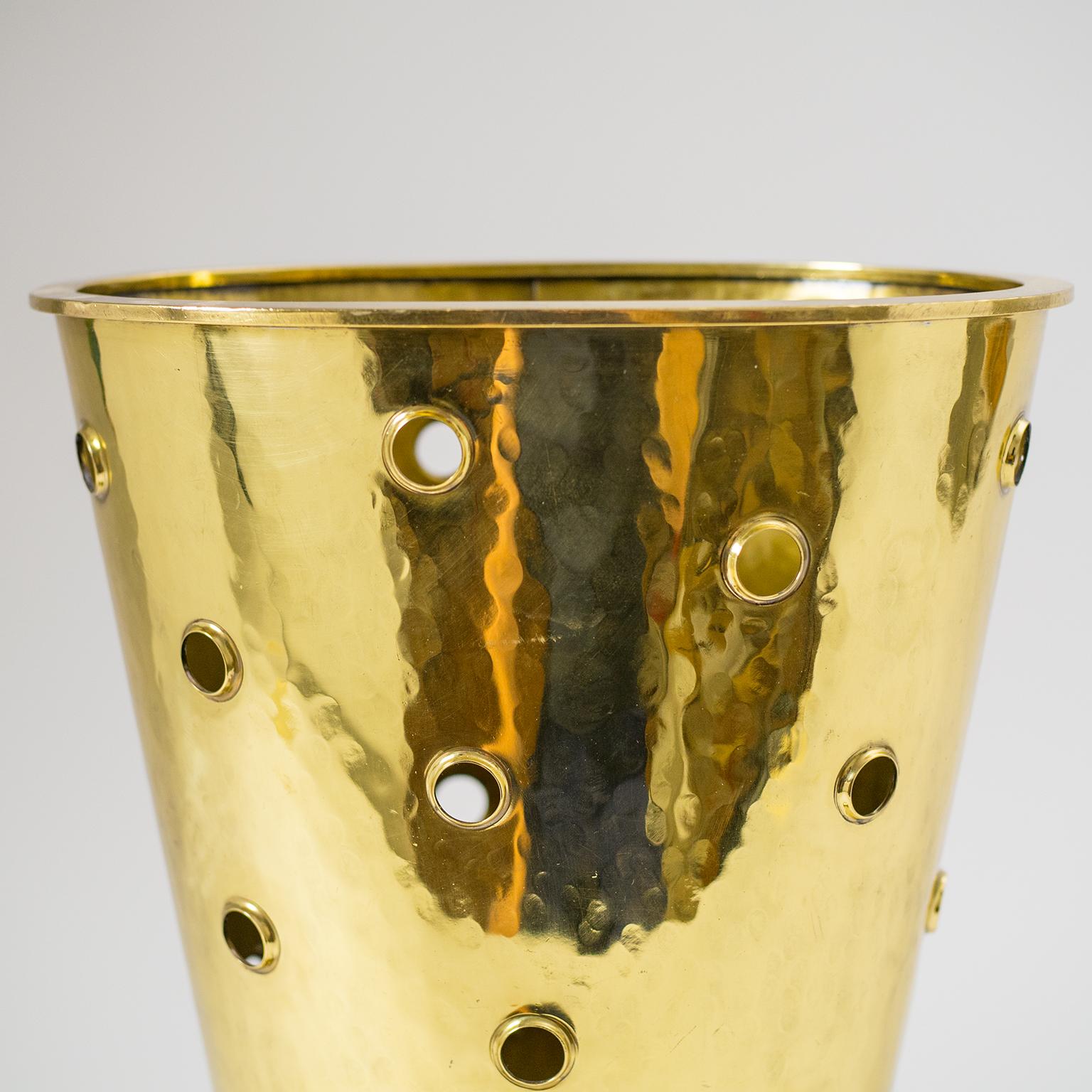 Rare Art Deco Hammered Brass Umbrella Stand, 1930s 6