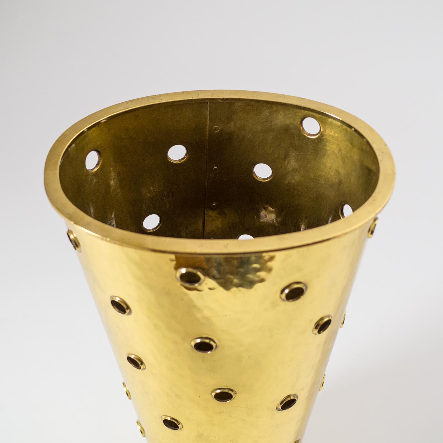 Mid-20th Century Rare Art Deco Hammered Brass Umbrella Stand, 1930s