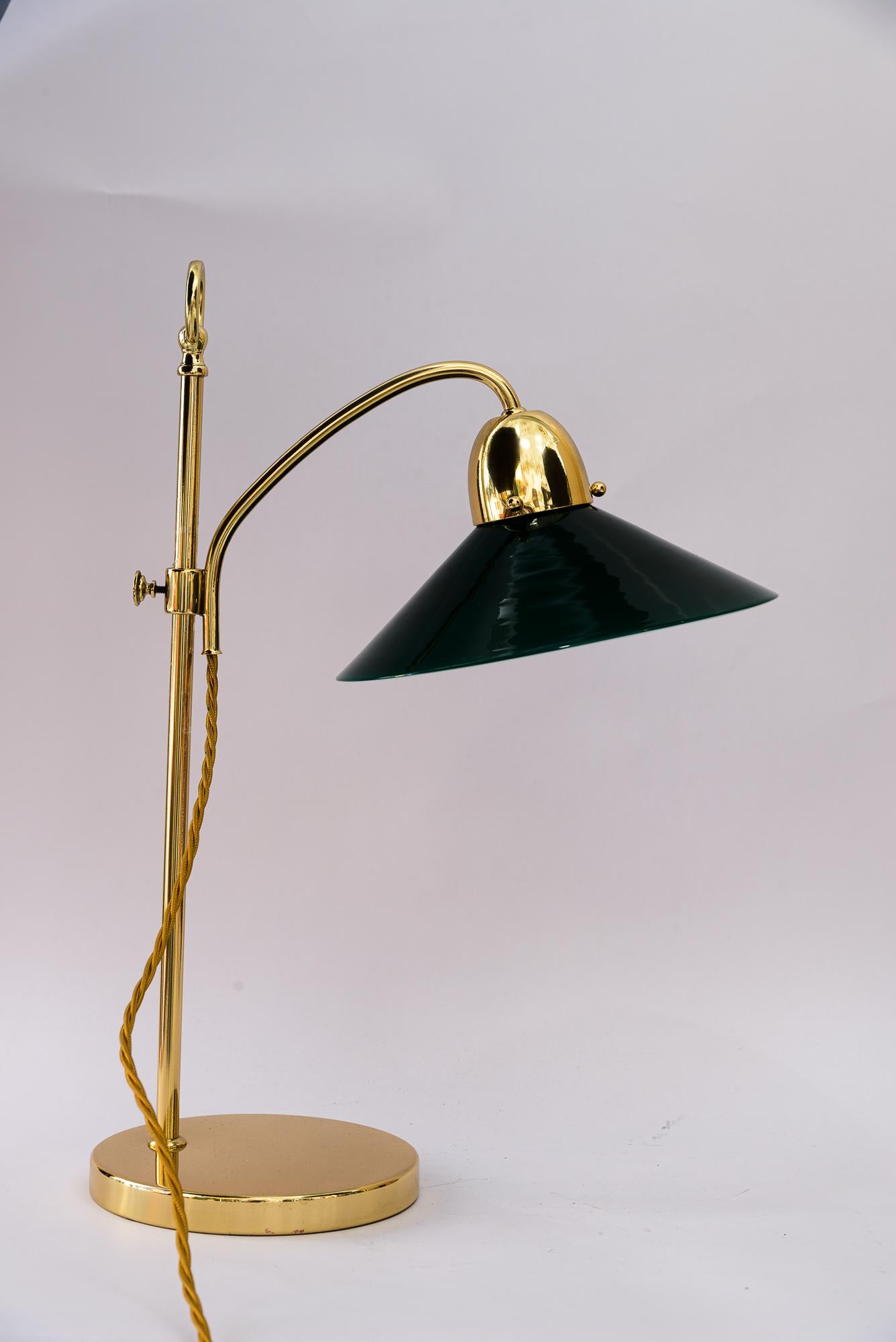 Seltene Art Deco höhenverstellbare Kondor Tischlampe mit original Glasschirm 1920er Jahre im Angebot 3