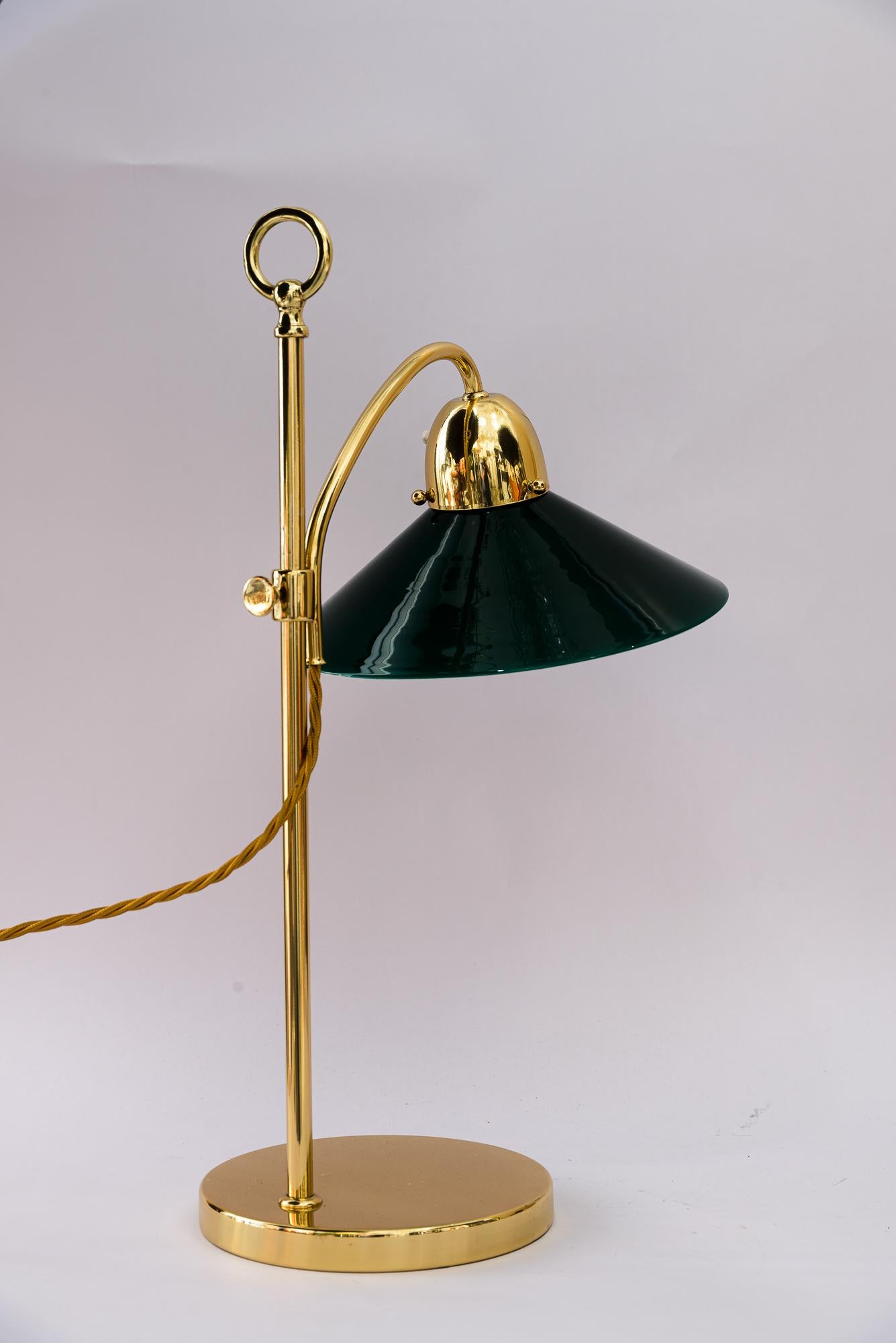 Austrian Rare Art Deco hight adjustable condor table lamp with original glass shade 1920s For Sale