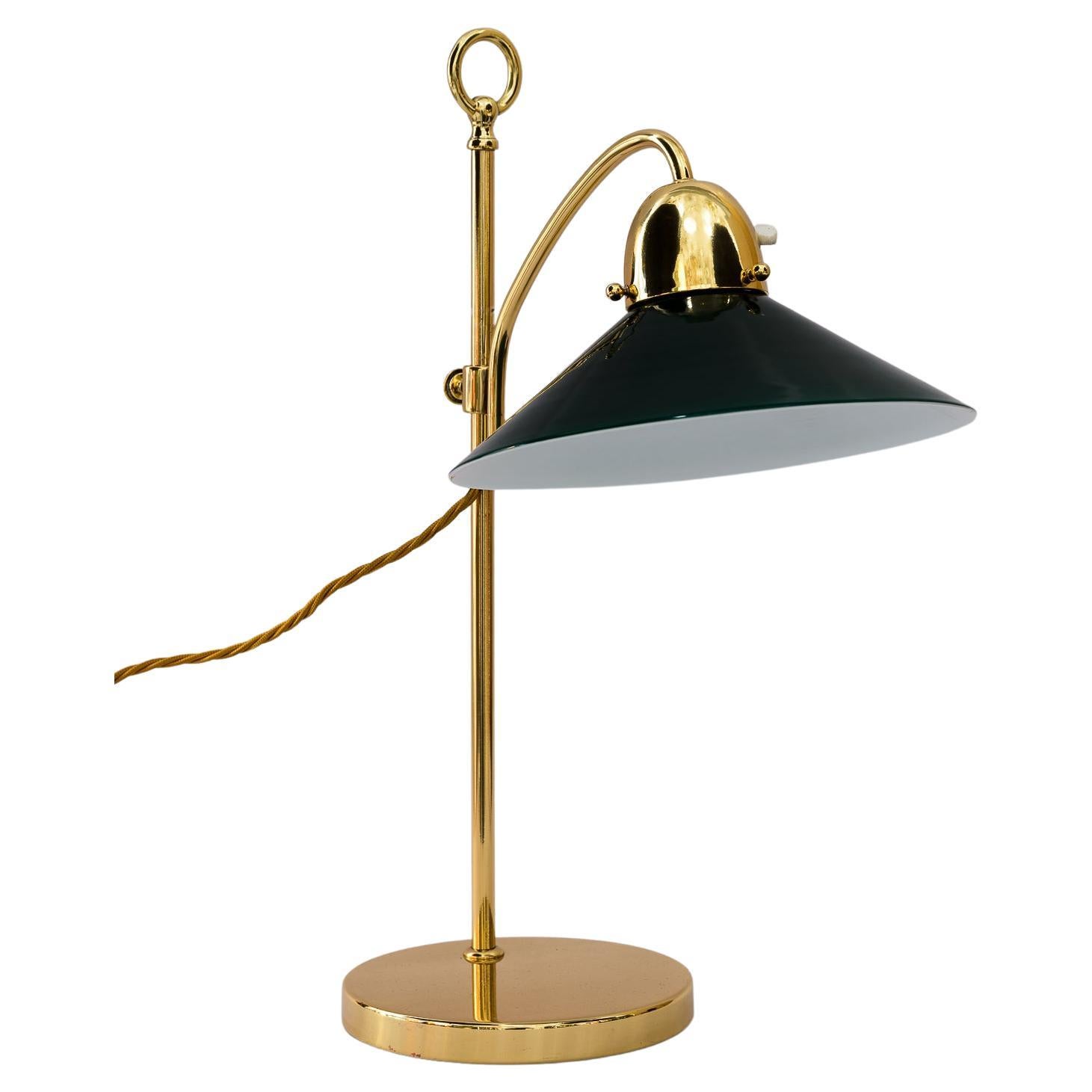 Rare lampe de table condor réglable en hauteur Art Déco avec abat-jour en verre d'origine années 1920