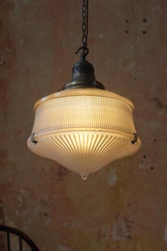 Rare Art Deco Holophane Prismatic & Bronze Pendant Lantern Light
