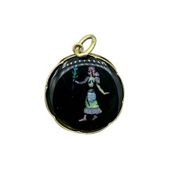 Raro Art Decó Collar Colgante Incrustaciones Ópalo Negro Mujer Flor Oro 14 Kilates