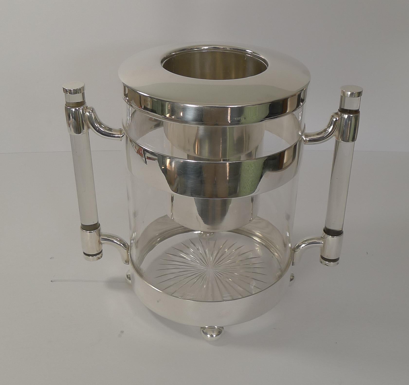 Rare Art Deco Italian Crystal and Silver Plated Champagne Bucket / Wine Cooler 7