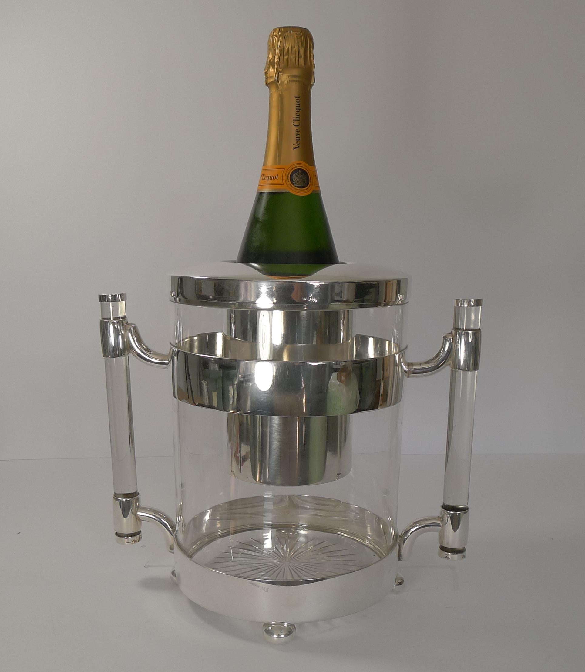 Rare Art Deco Italian Crystal and Silver Plated Champagne Bucket / Wine Cooler 9