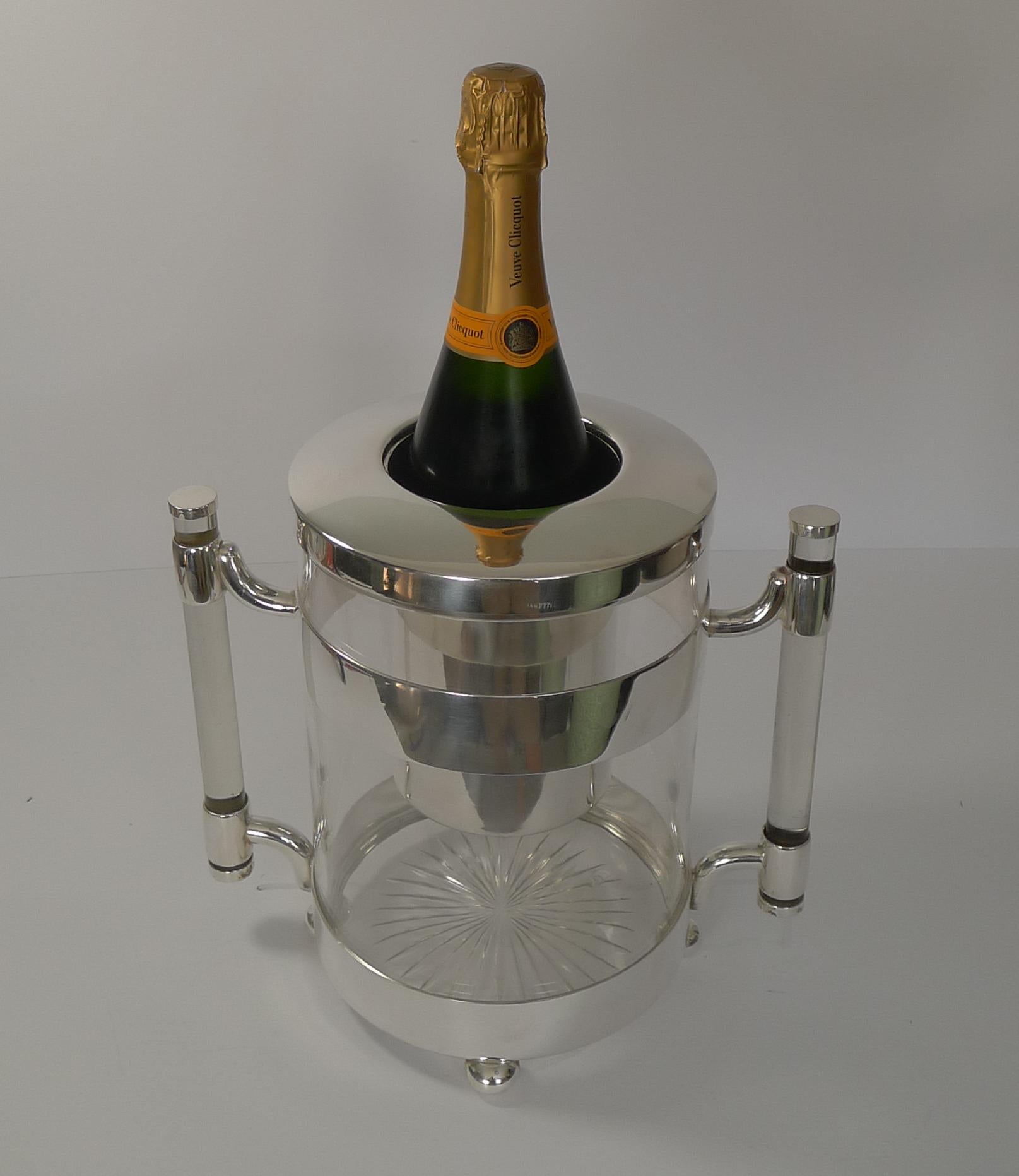 Rare Art Deco Italian Crystal and Silver Plated Champagne Bucket / Wine Cooler 10