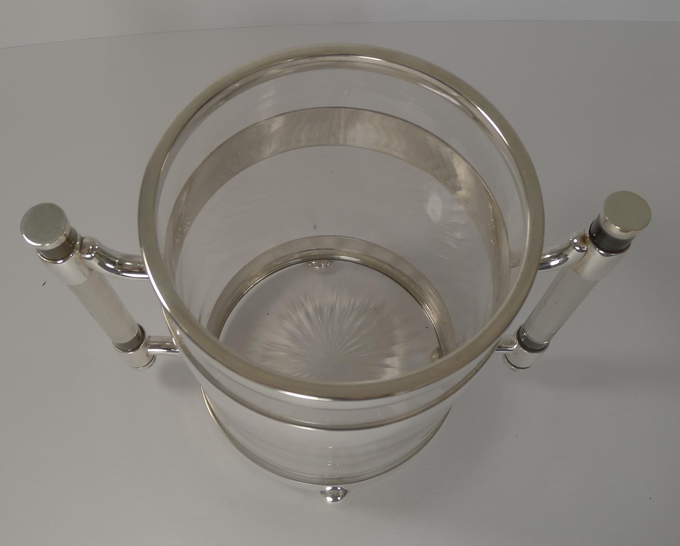 Rare Art Deco Italian Crystal and Silver Plated Champagne Bucket / Wine Cooler In Good Condition In Bath, GB