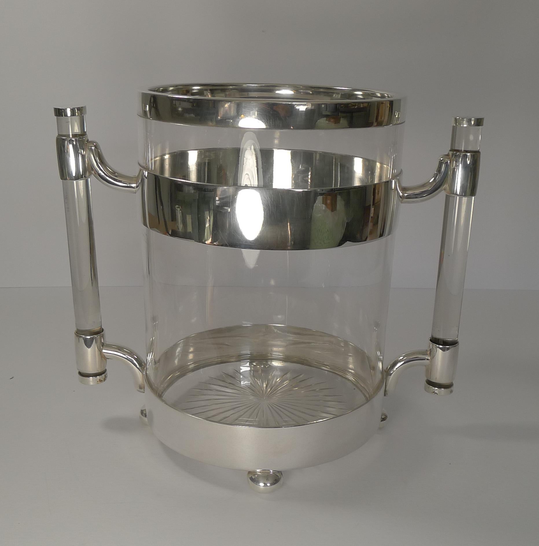 Mid-20th Century Rare Art Deco Italian Crystal and Silver Plated Champagne Bucket / Wine Cooler