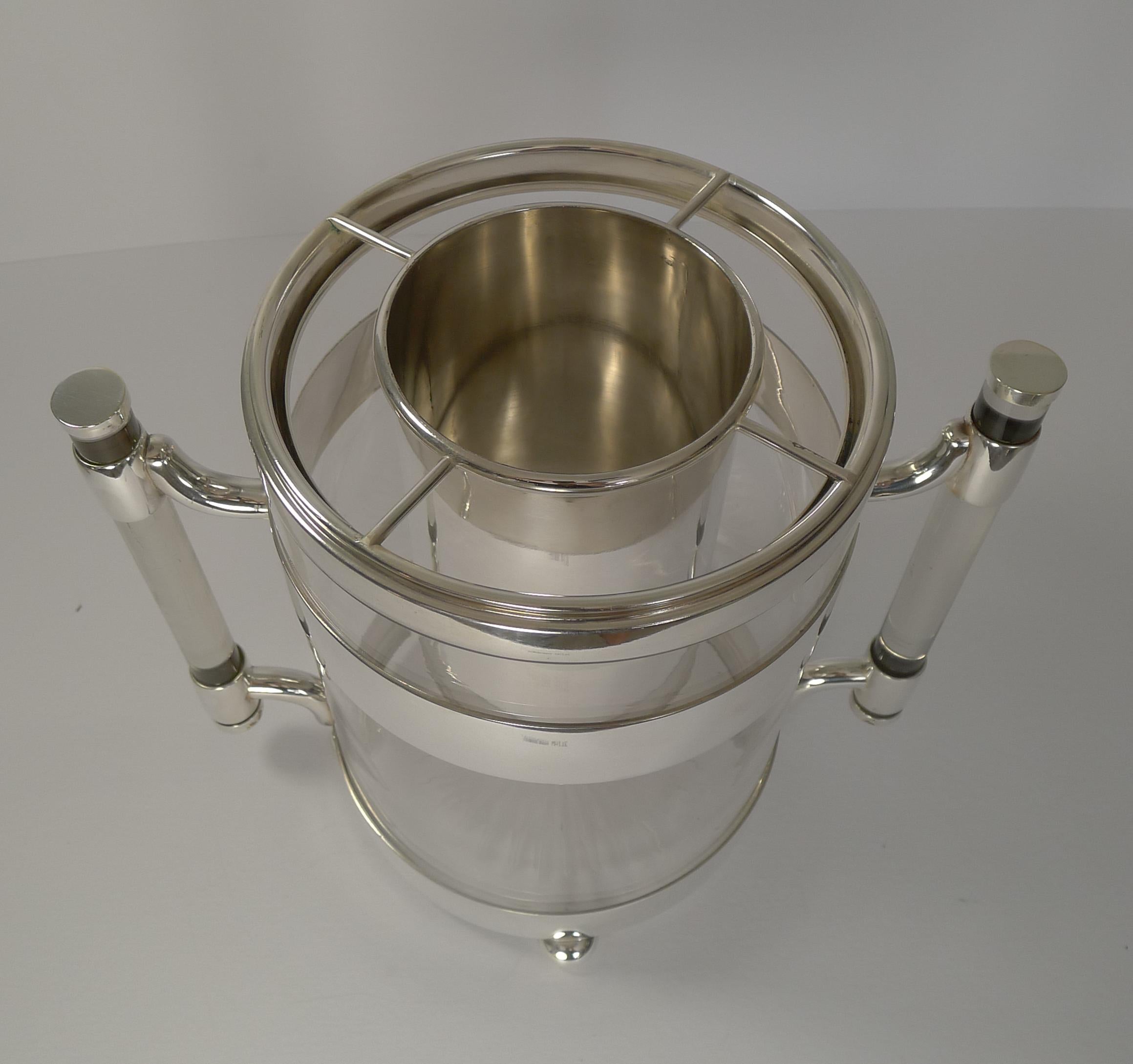Rare Art Deco Italian Crystal and Silver Plated Champagne Bucket / Wine Cooler 2