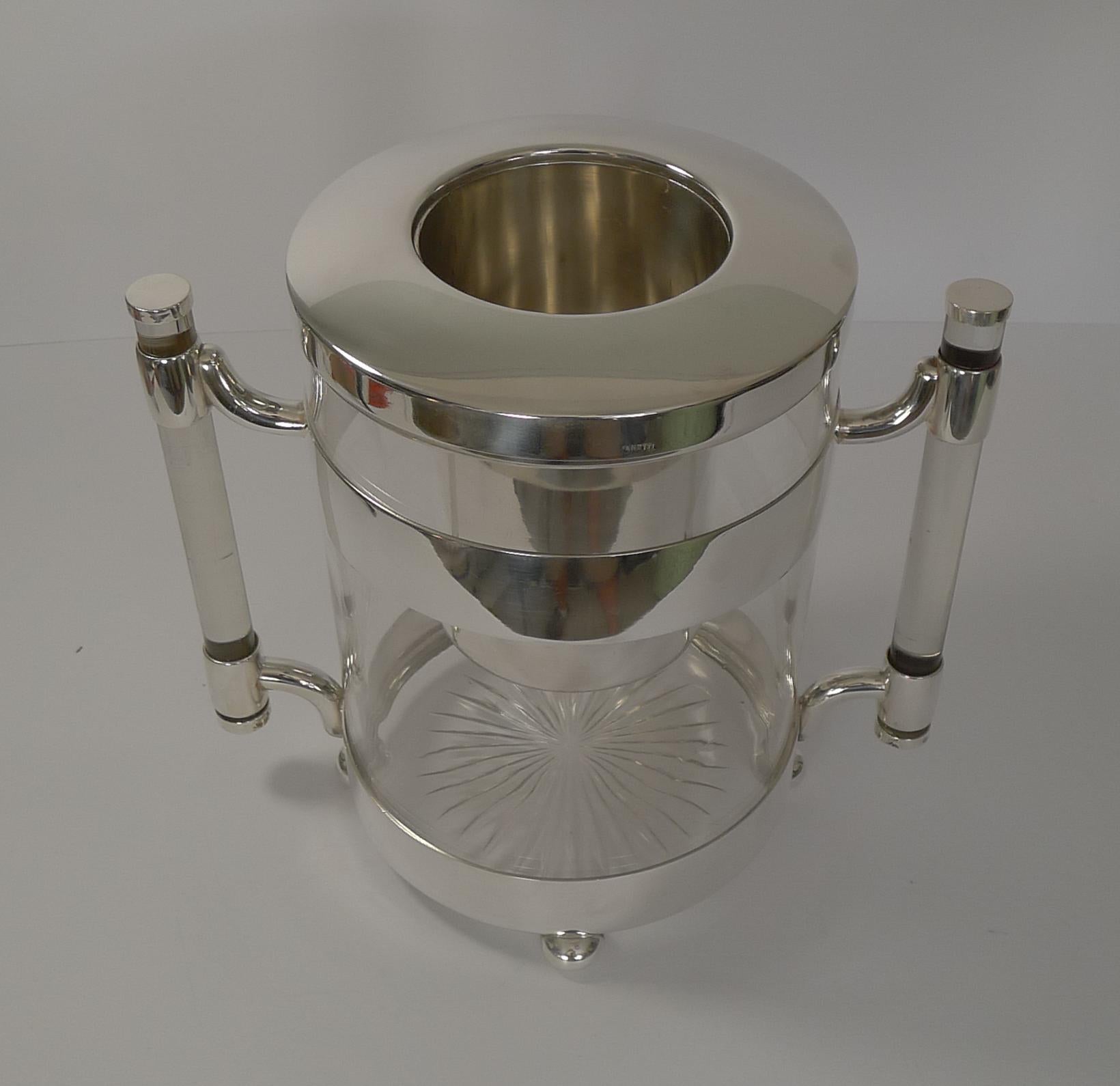 Rare Art Deco Italian Crystal and Silver Plated Champagne Bucket / Wine Cooler 3