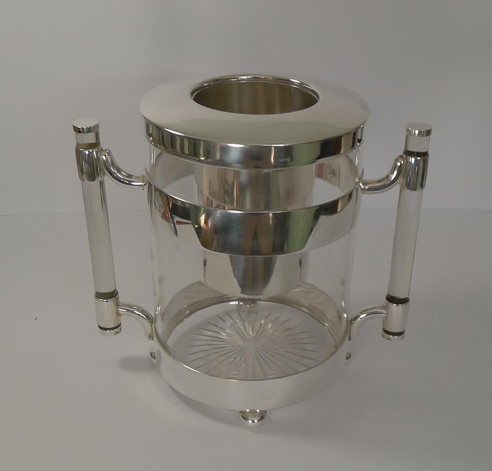 Rare Art Deco Italian Crystal and Silver Plated Champagne Bucket / Wine Cooler 4