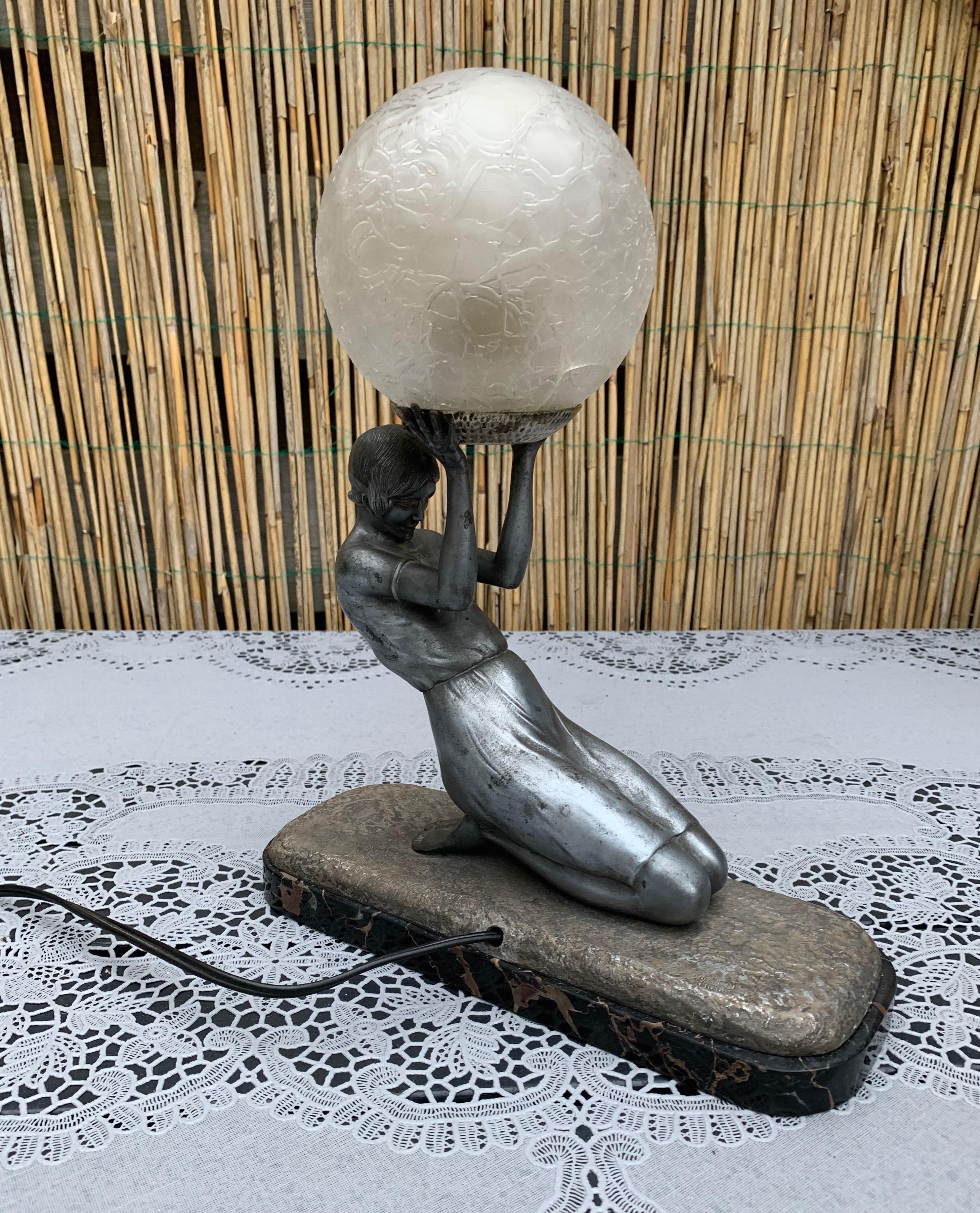 Rare Art Deco Jolie Statue Sculpture Table / Desk Lamp by Janle & Max Le Verrier 3