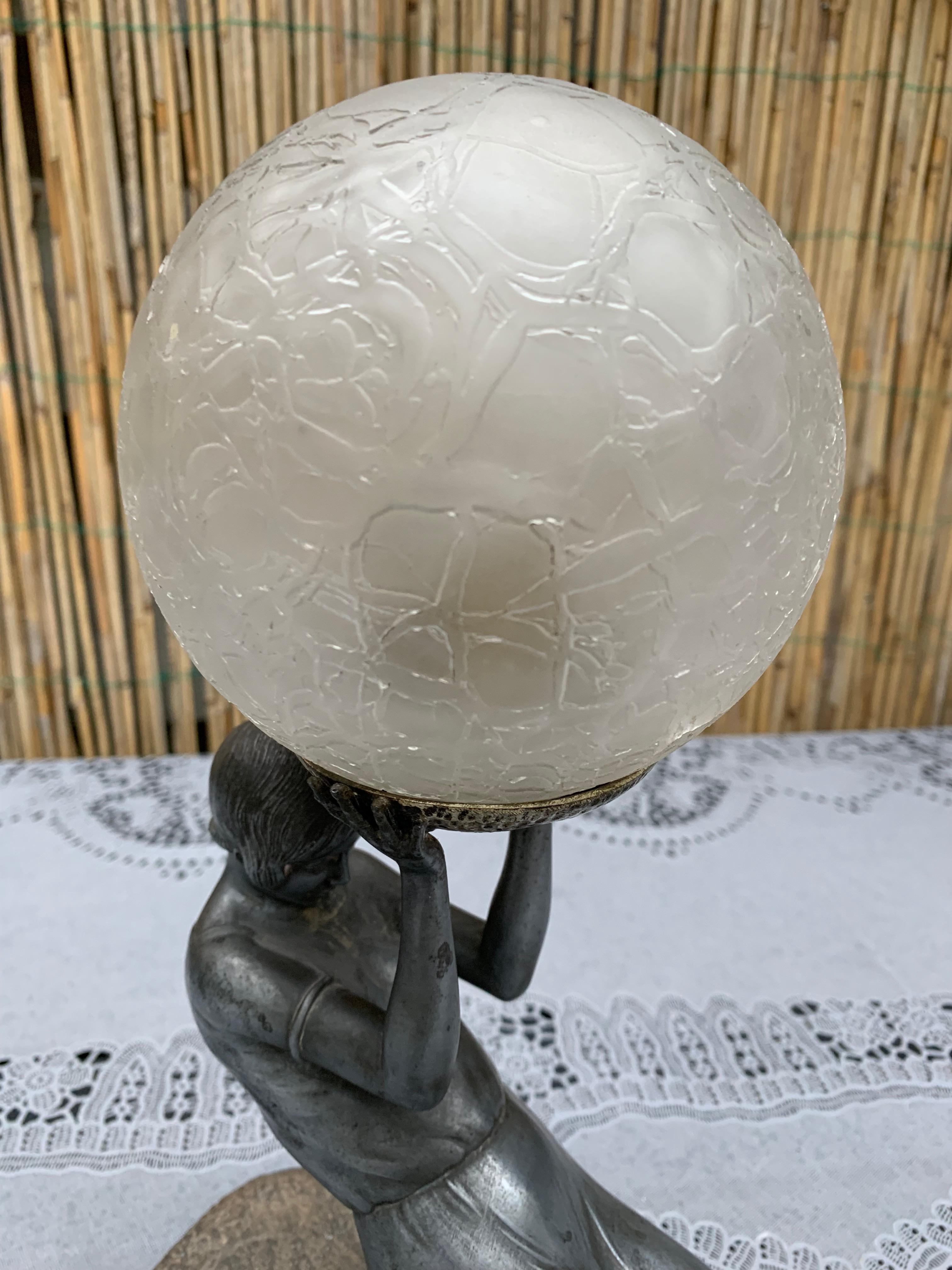 Rare Art Deco Jolie Statue Sculpture Table / Desk Lamp by Janle & Max Le Verrier 4