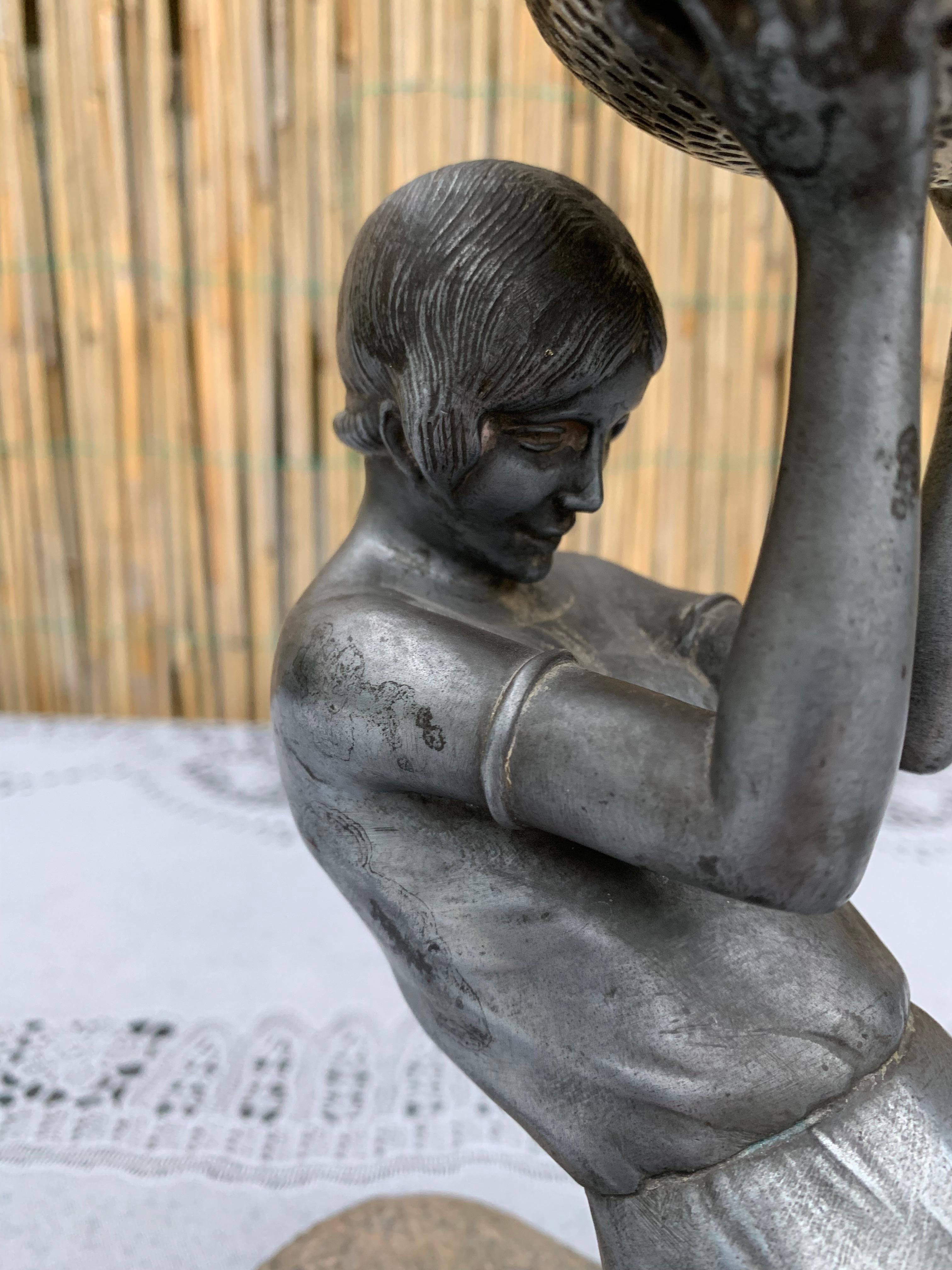 20th Century Rare Art Deco Jolie Statue Sculpture Table / Desk Lamp by Janle & Max Le Verrier