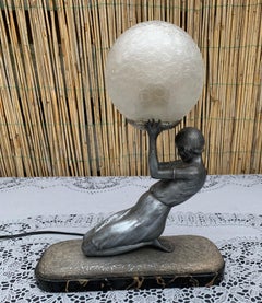 Rare Art Deco Jolie Statue Sculpture Table / Desk Lamp by Janle & Max Le Verrier