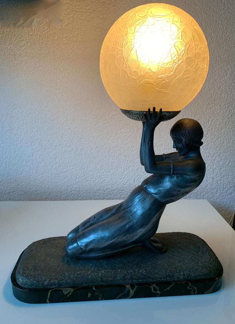 Rare Art Deco Jolie Statue Sculpture Table / Desk Lamp by Janle and Max