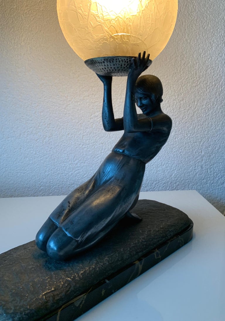 Rare Art Deco Jolie Statue Sculpture Table / Desk Lamp by Janle and Max