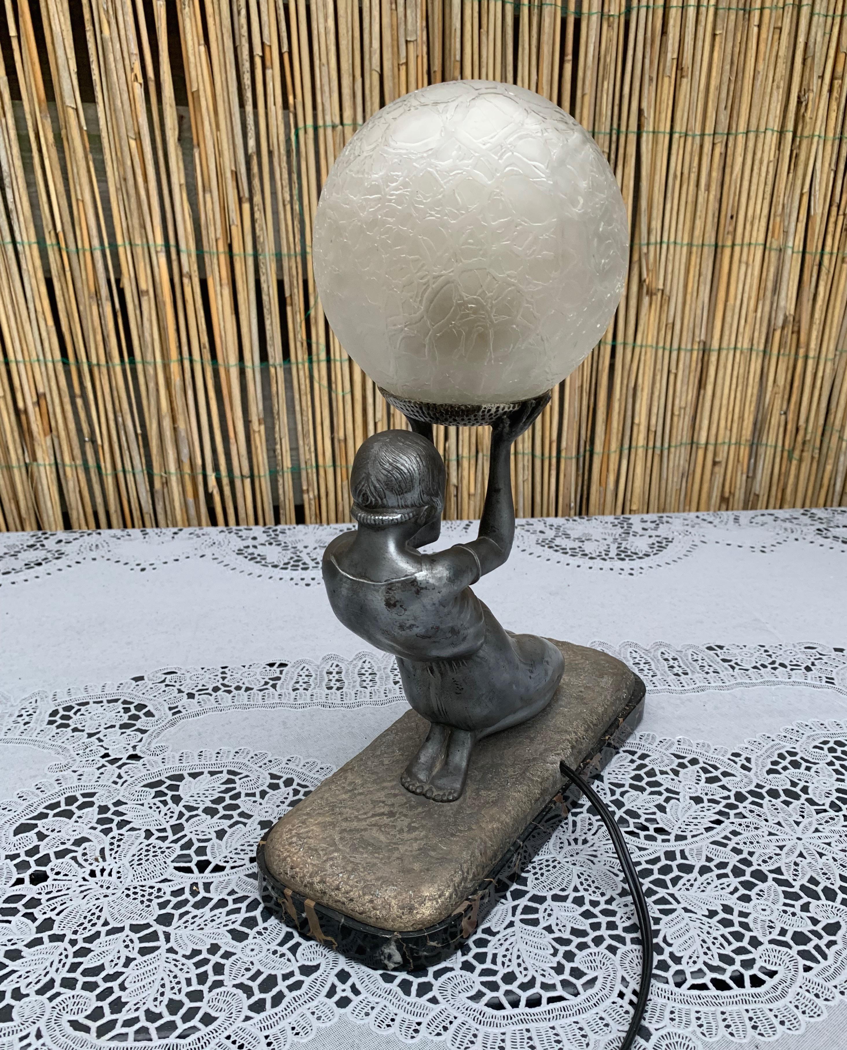 Rare Art Deco Jolie Statue Sculpture Table / Desk Lamp by Janle & Max Le Verrier In Good Condition In Lisse, NL