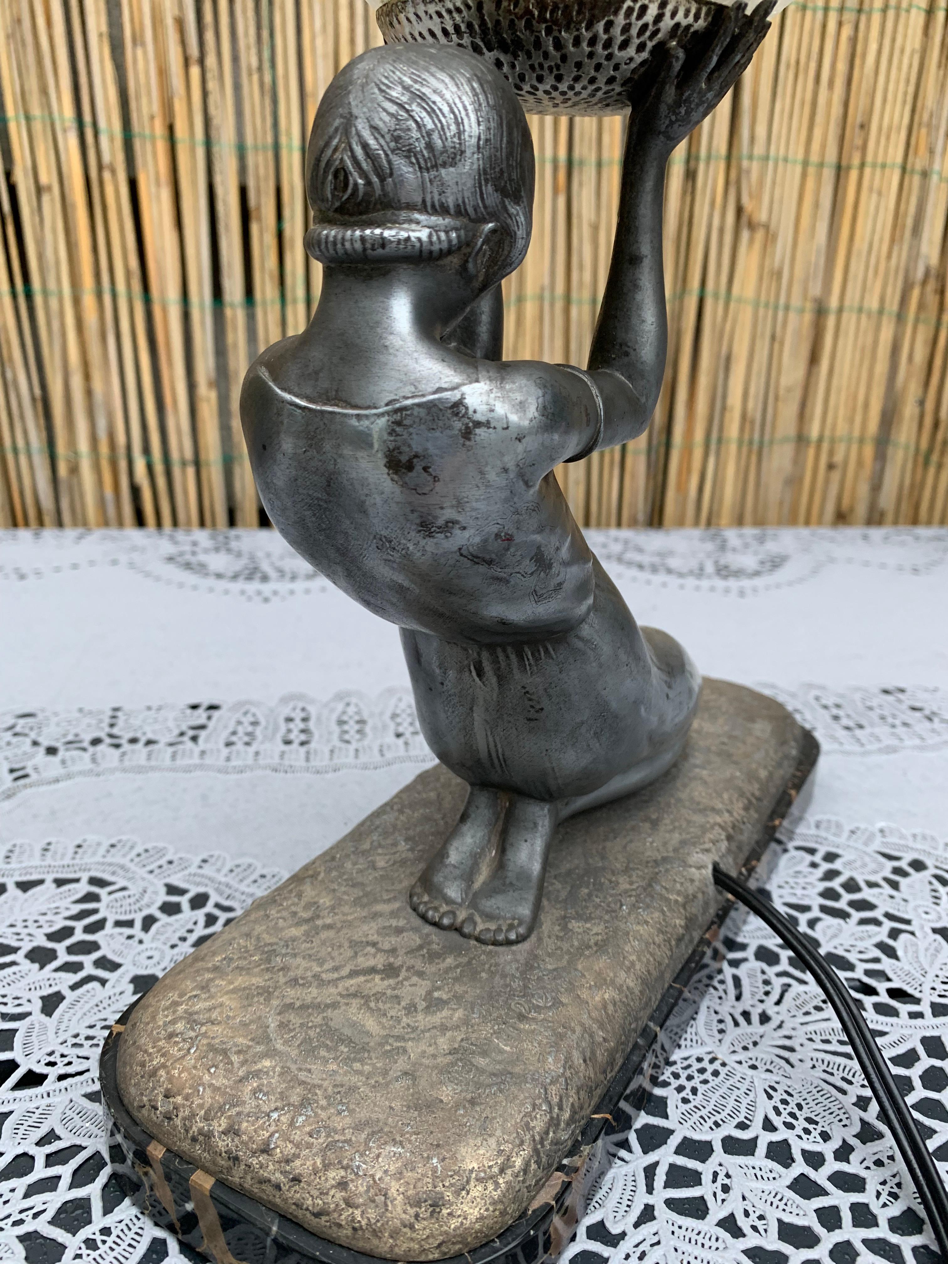 Rare Art Deco Jolie Statue Sculpture Table / Desk Lamp by Janle & Max Le Verrier 1