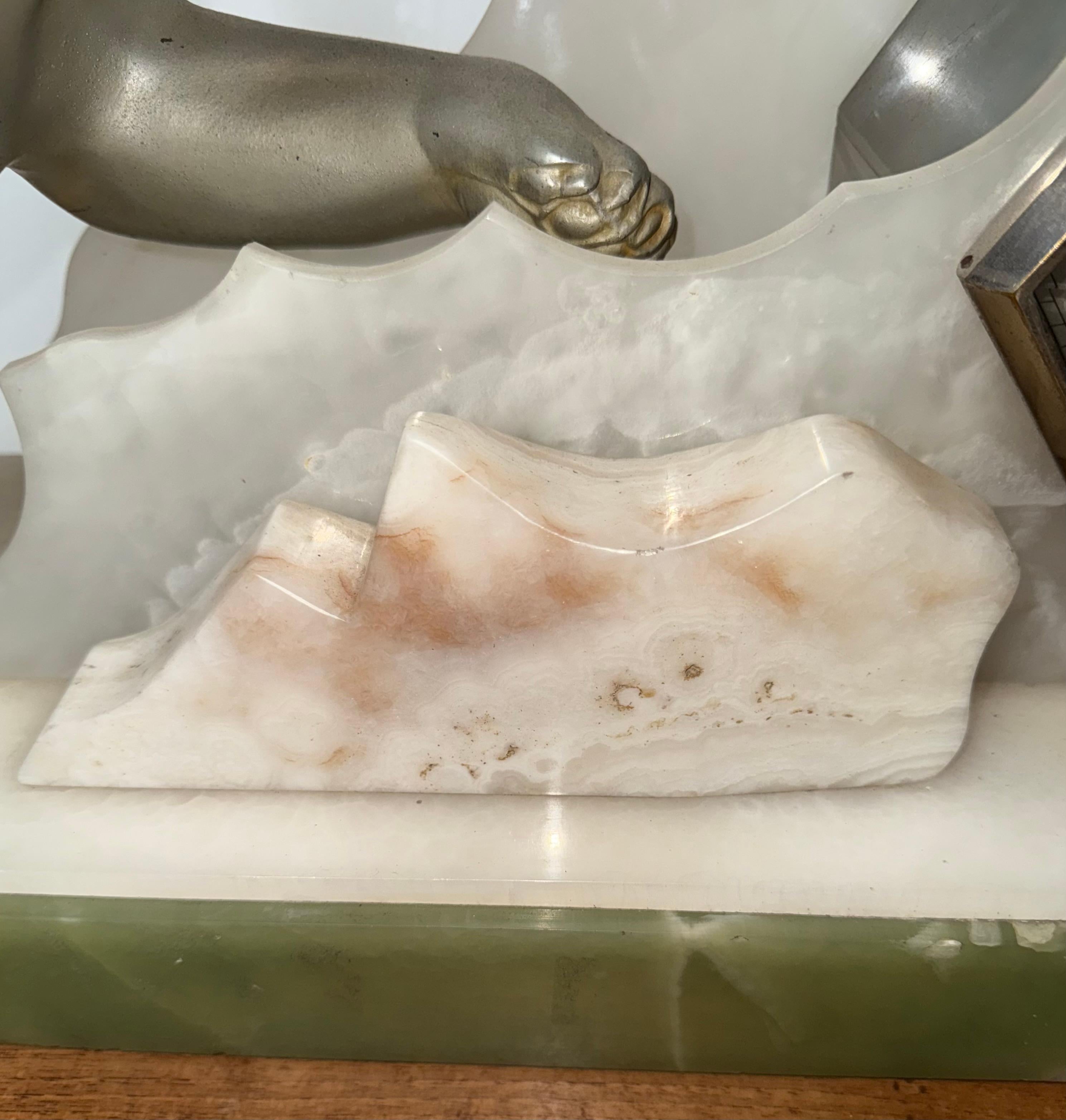 Rare Art Deco Mantel Clock with Polar Bear & Penguin Sculptures By Fournier For Sale 3