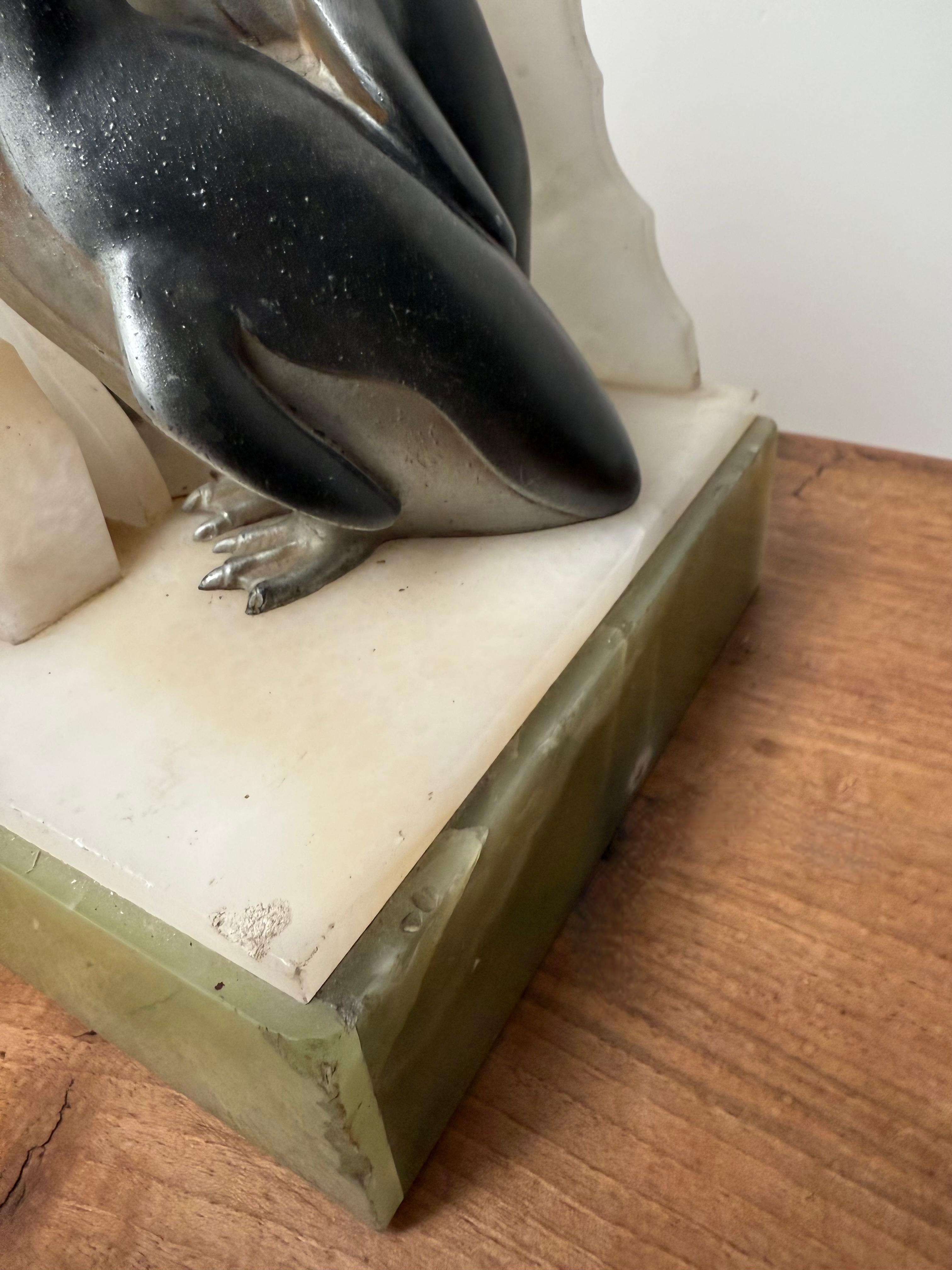 Rare Art Deco Mantel Clock with Polar Bear & Penguin Sculptures By Fournier For Sale 6