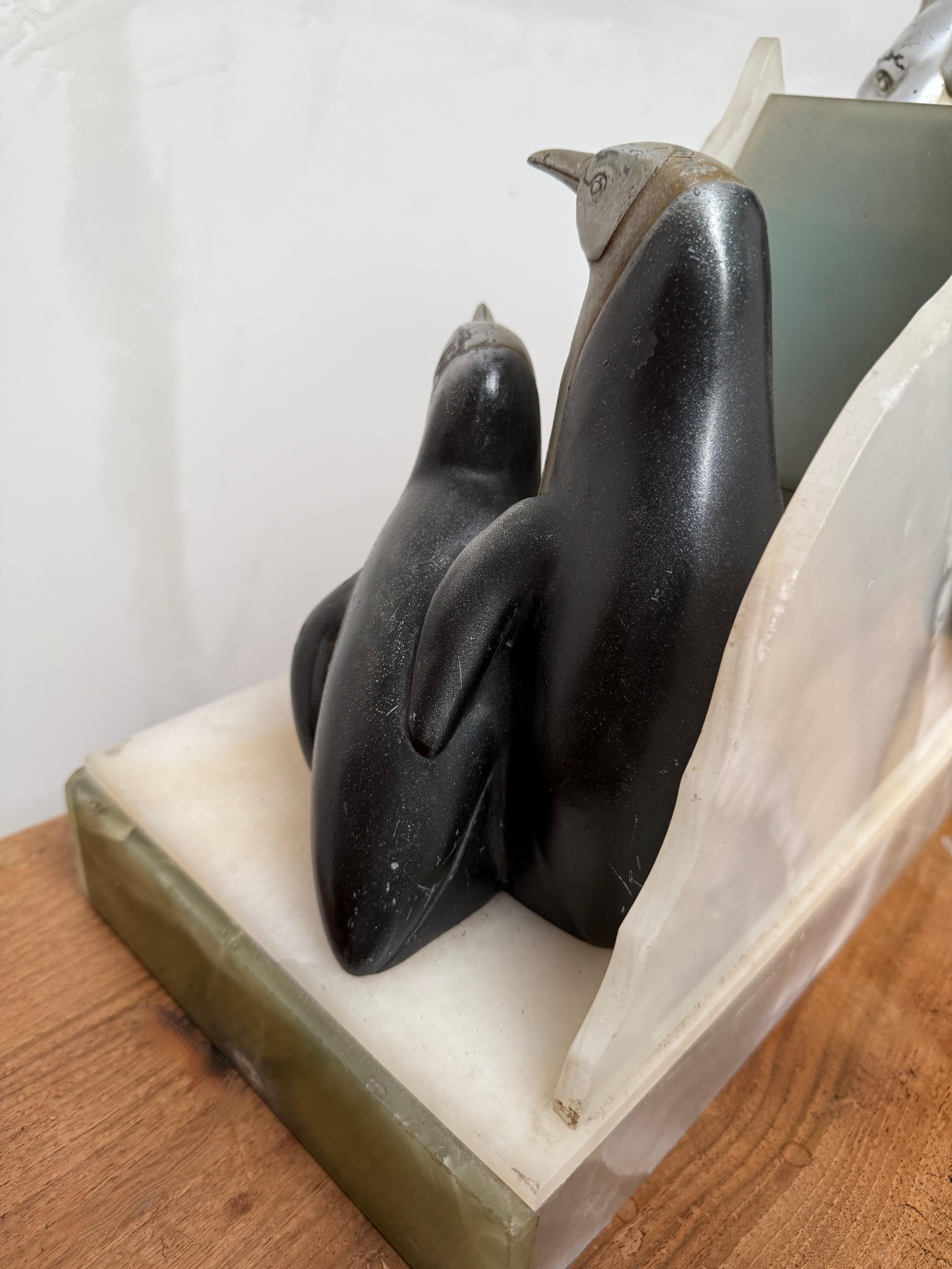 Rare Art Deco Mantel Clock with Polar Bear & Penguin Sculptures By Fournier For Sale 10