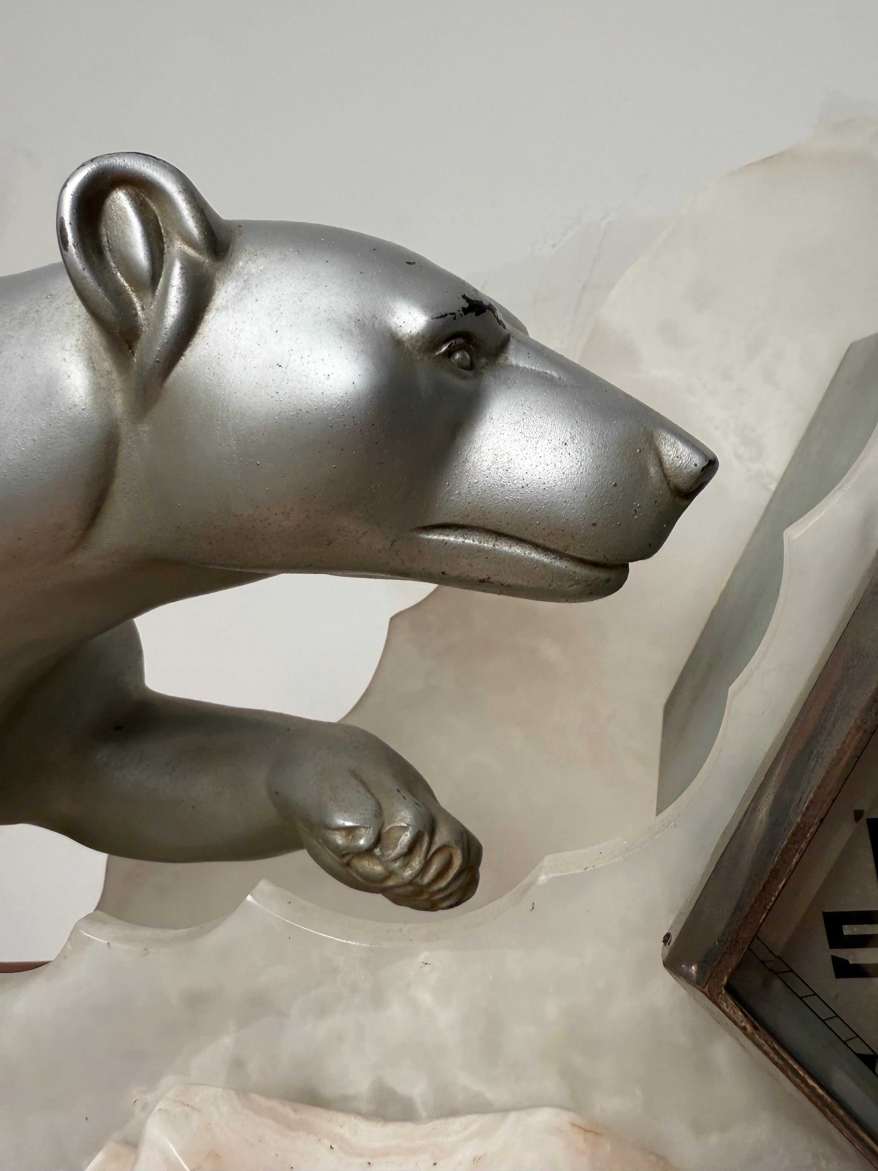 French Rare Art Deco Mantel Clock with Polar Bear & Penguin Sculptures By Fournier For Sale